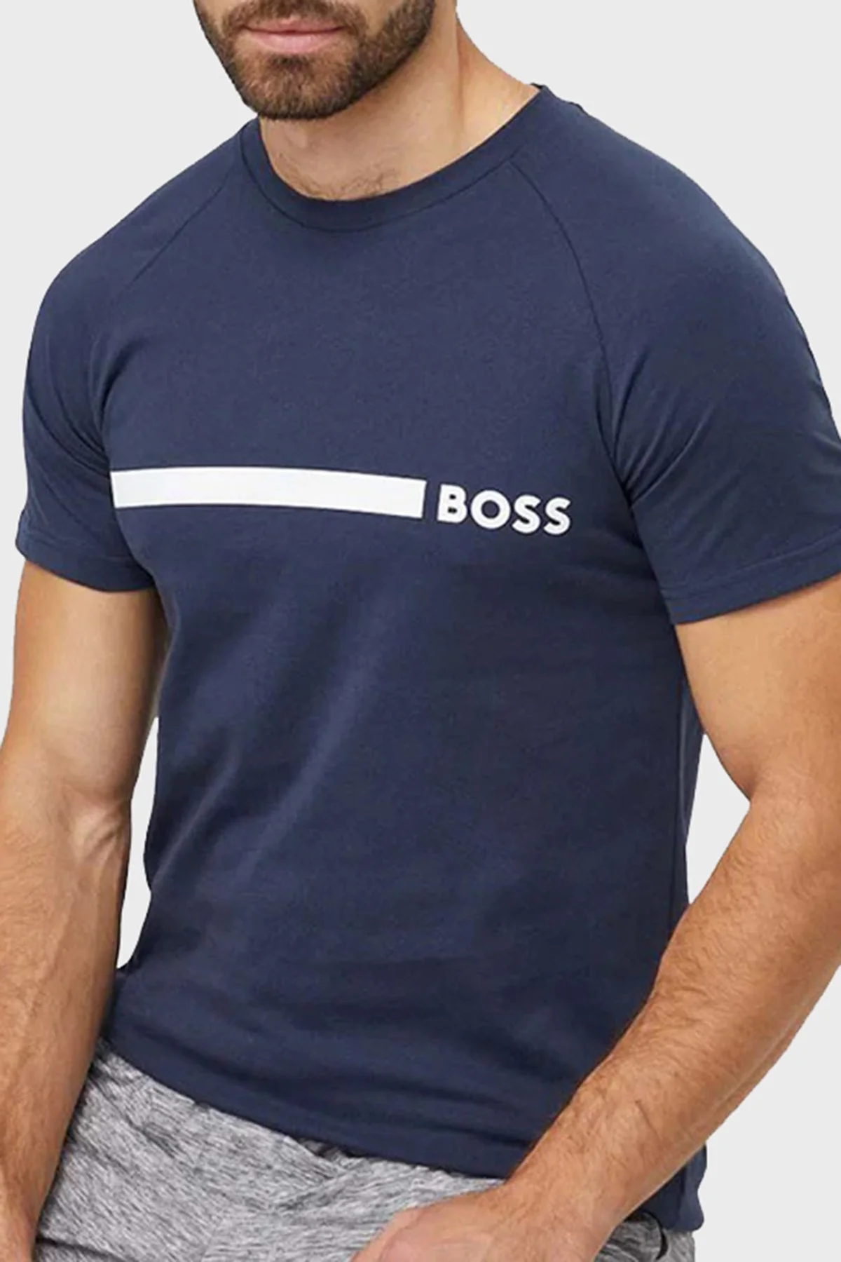 Boss % 100 Pamuk Slim Fit Bisiklet Yaka Logolu Erkek T Shirt 50517970 426 LACİVERT - 1