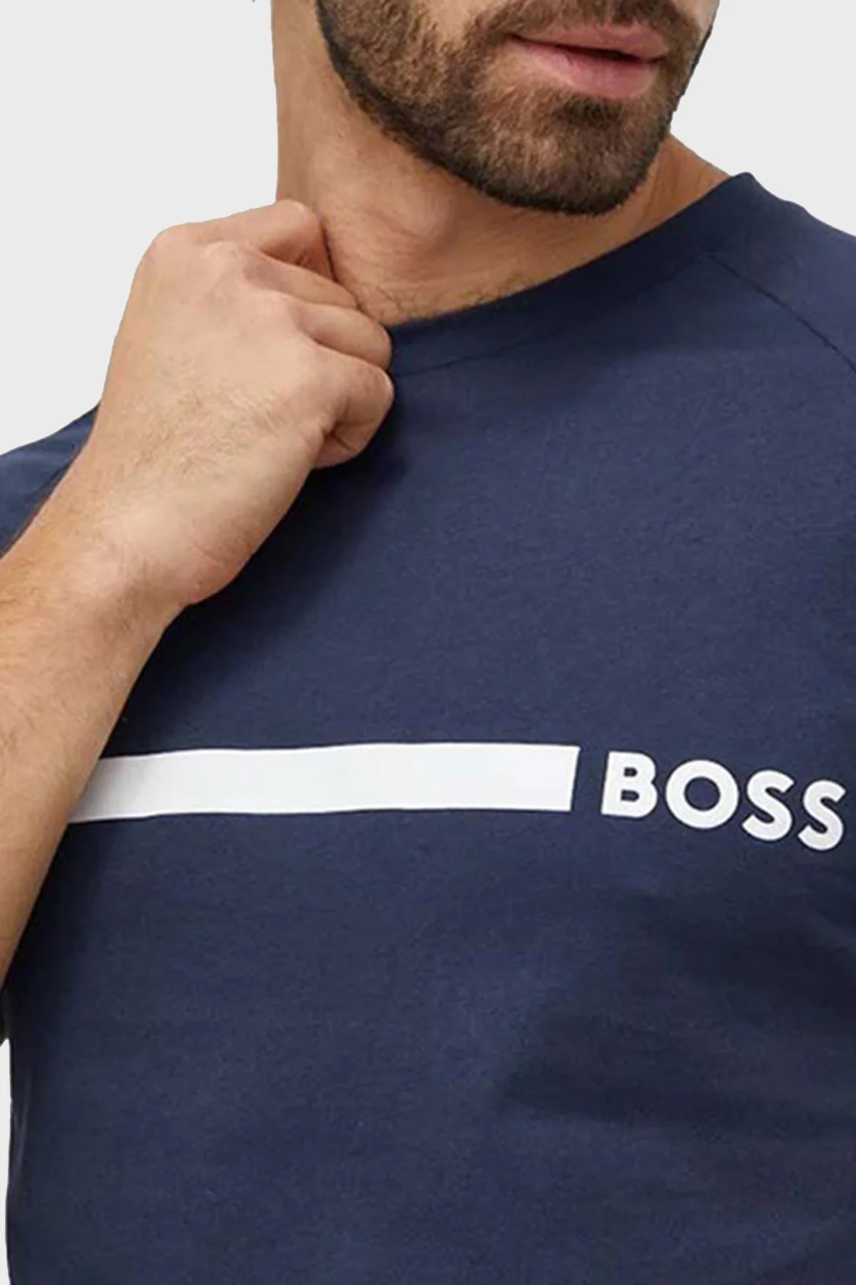 Boss % 100 Pamuk Slim Fit Bisiklet Yaka Logolu Erkek T Shirt 50517970 426 LACİVERT - 4