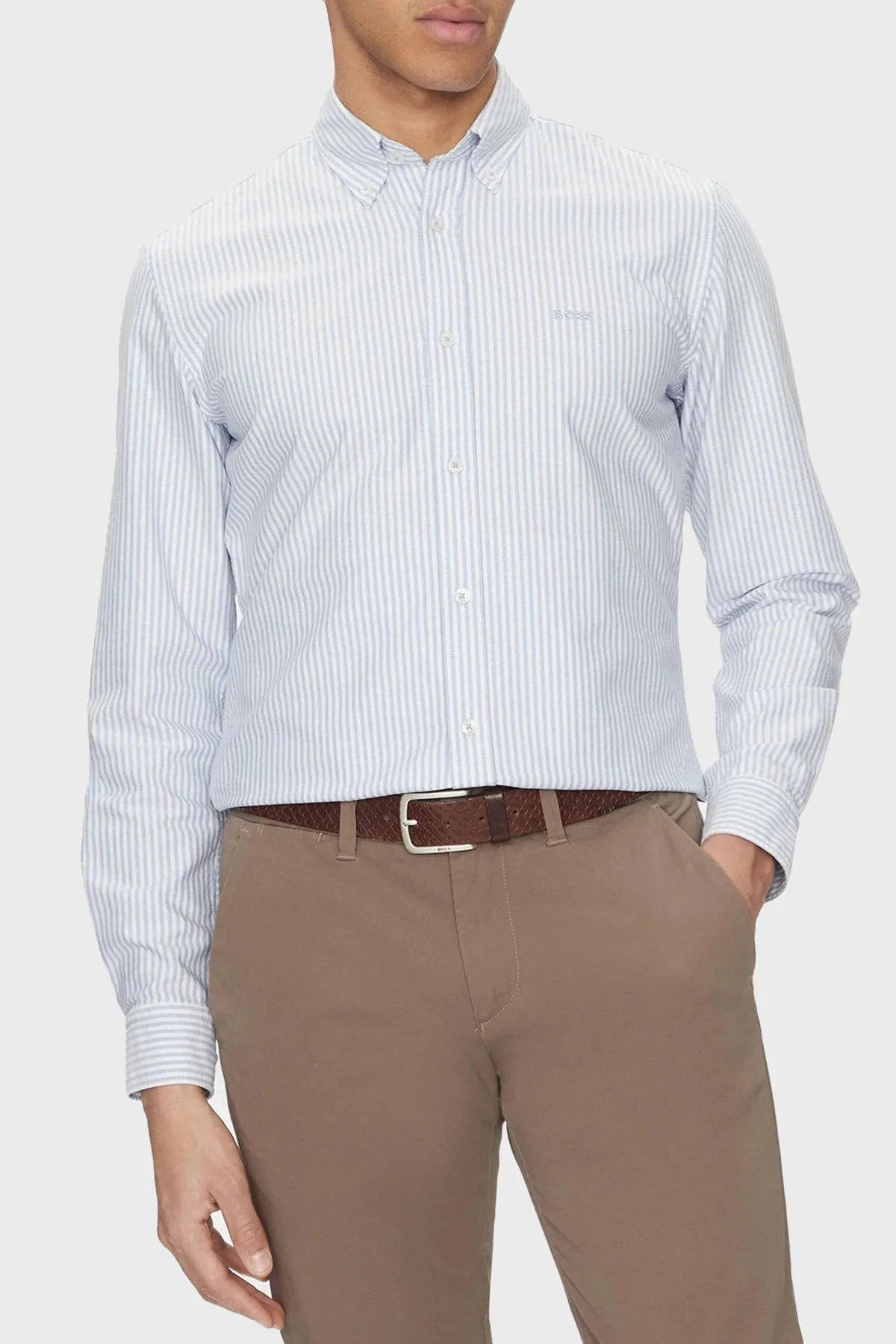 Boss % 100 Pamuk Slim Fit Çizgili Erkek Gömlek 50520275 450 MAVİ - 1