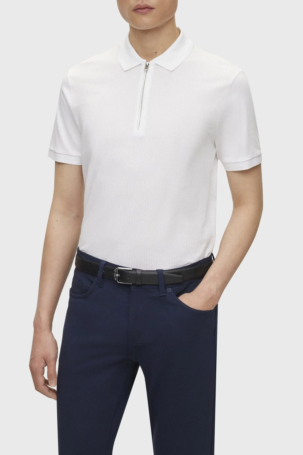Boss % 100 Pamuk Slim Fit Fermuarlı Erkek Polo Yaka T Shirt 50507990 100 BEYAZ - 1