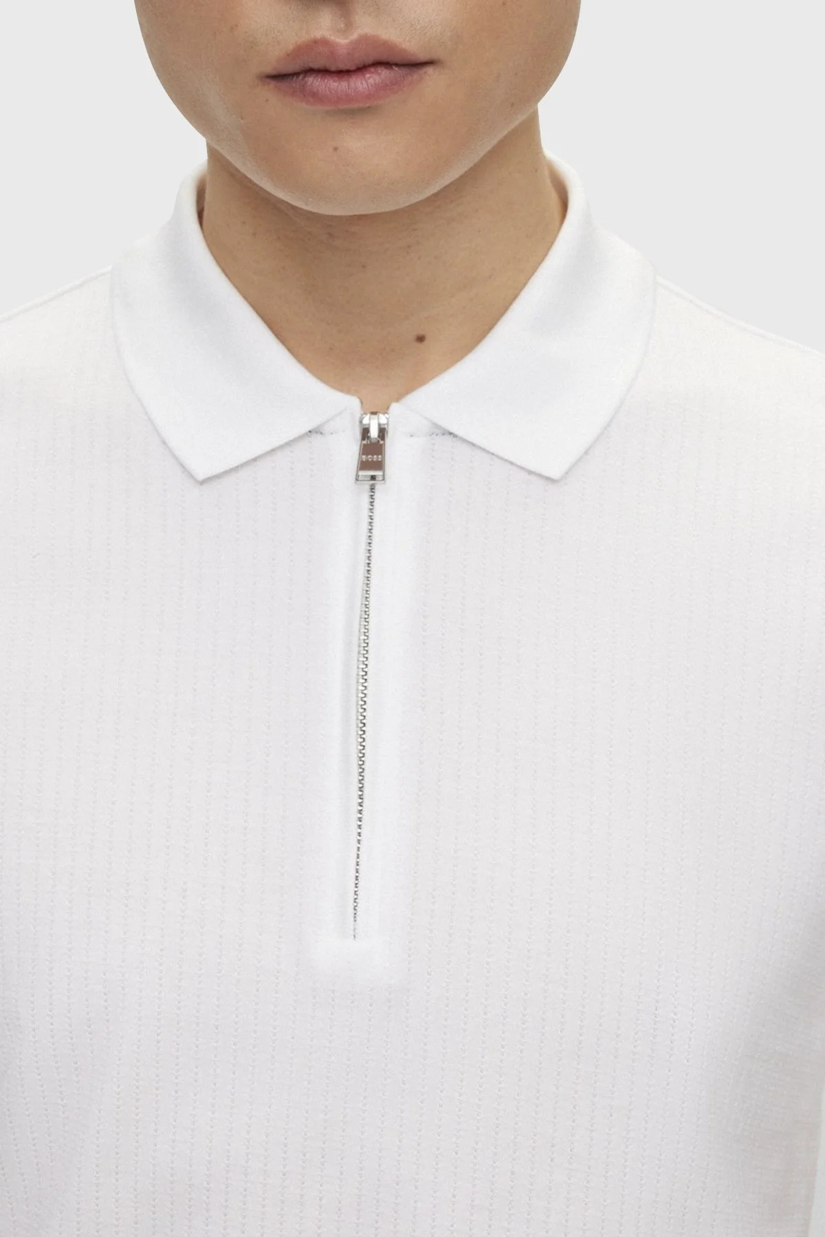 Boss % 100 Pamuk Slim Fit Fermuarlı Erkek Polo Yaka T Shirt 50507990 100 BEYAZ - 2