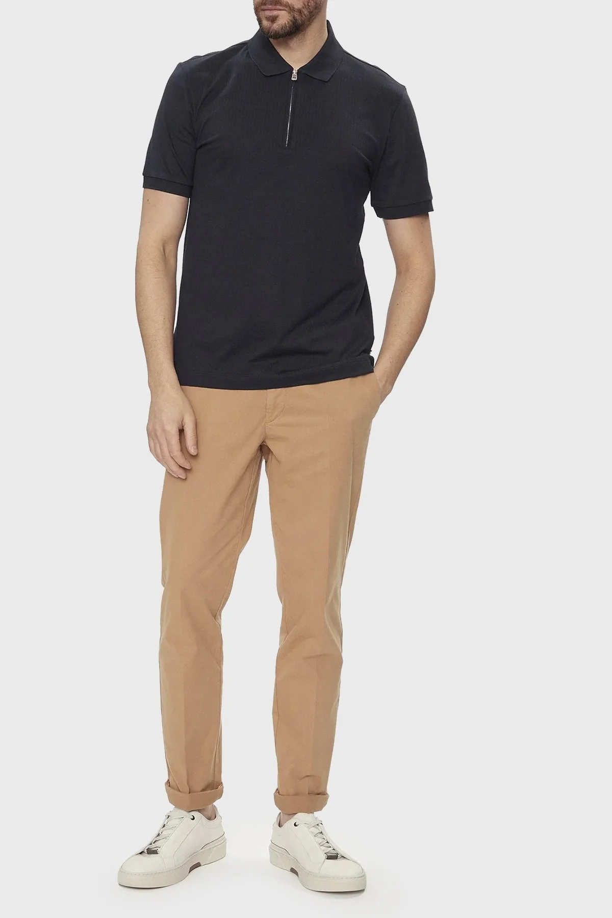 Boss % 100 Pamuk Slim Fit Fermuarlı Erkek Polo Yaka T Shirt 50507990 404 LACİVERT - 2