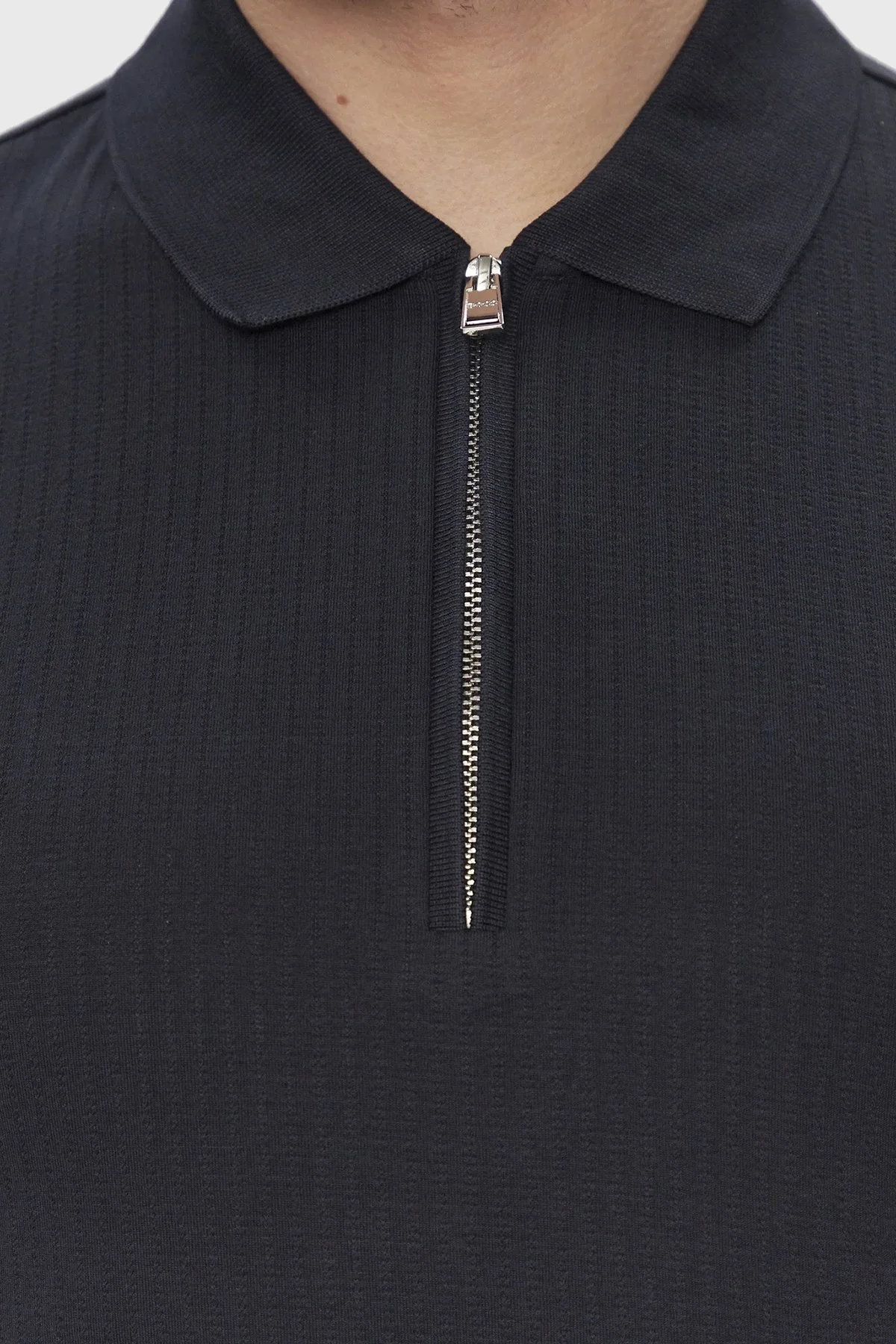 Boss % 100 Pamuk Slim Fit Fermuarlı Erkek Polo Yaka T Shirt 50507990 404 LACİVERT - 4