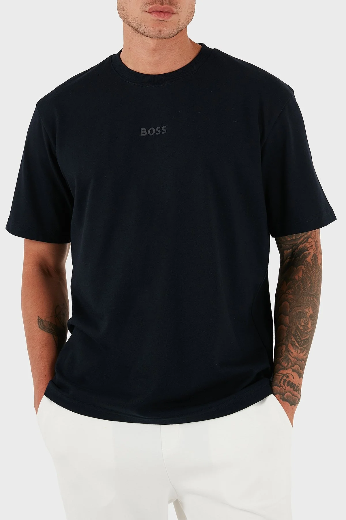 Boss % 100 Pamuklu Oversize Fit Erkek T Shirt 50519368 402 LACİVERT - 4