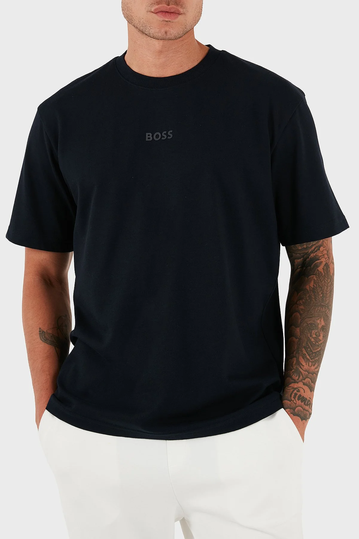 Boss % 100 Pamuklu Oversize Fit Erkek T Shirt 50519368 402 LACİVERT - 4