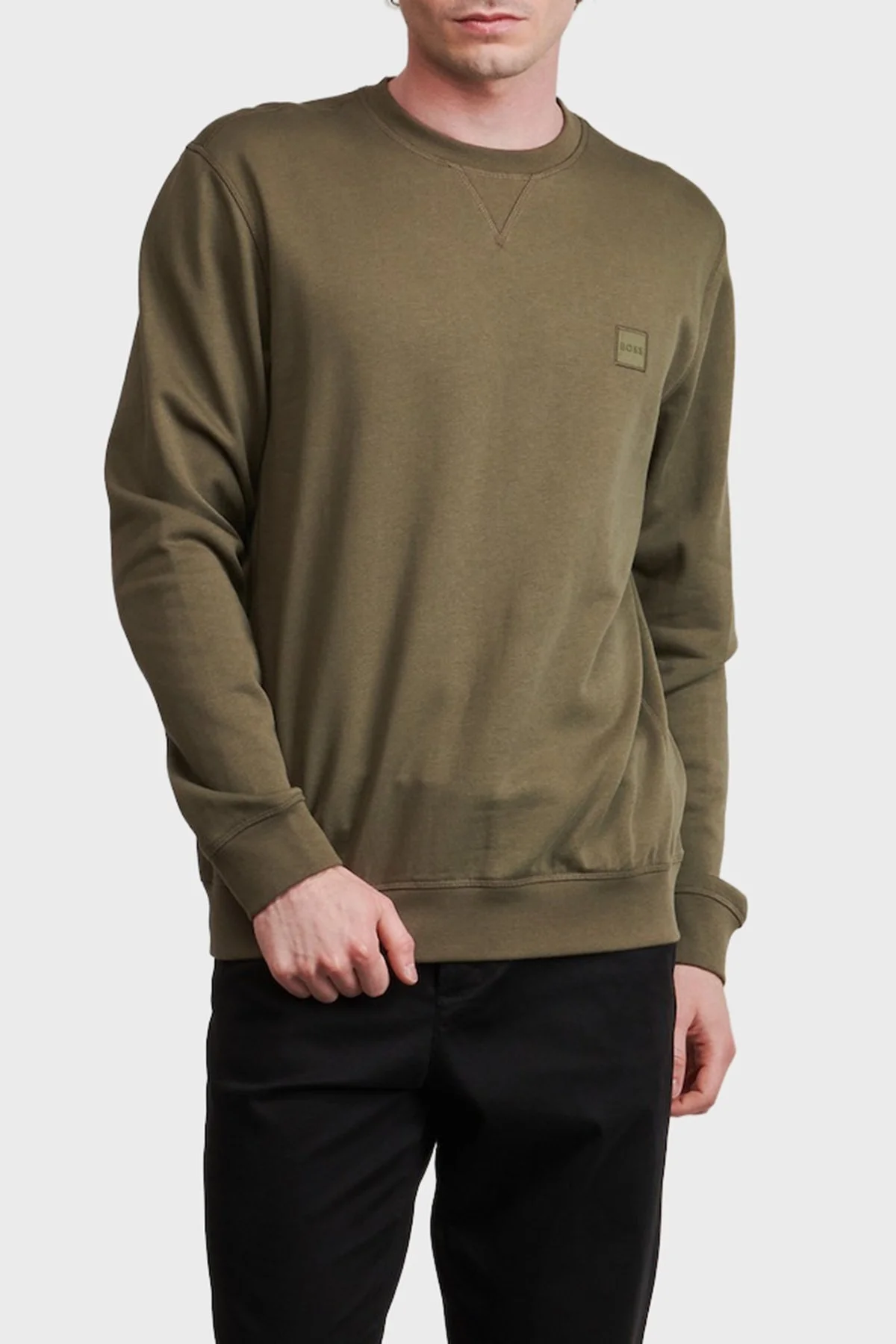 Boss % 100 Pamuklu Regular Fit Bisiklet Yaka Erkek Sweat 50509323 342 HAKİ - 1