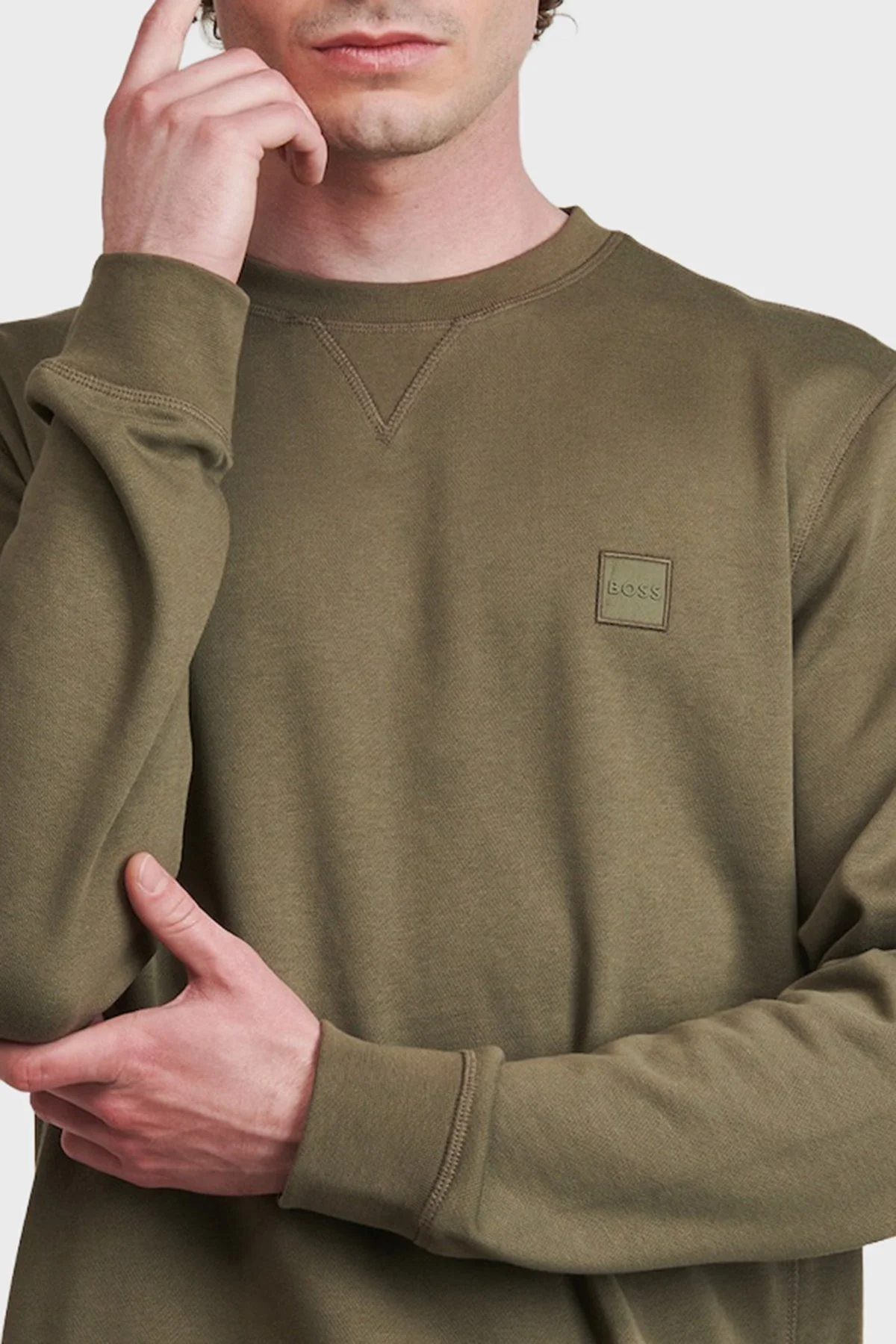 Boss % 100 Pamuklu Regular Fit Bisiklet Yaka Erkek Sweat 50509323 342 HAKİ - 4