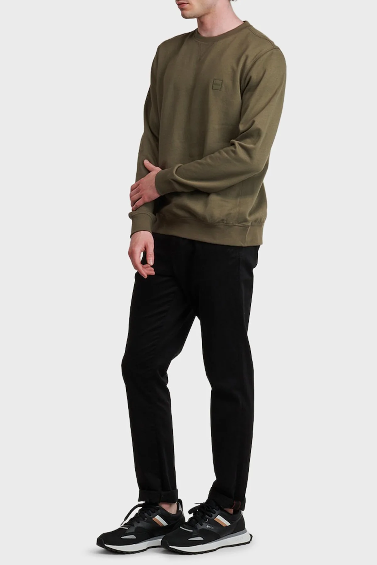 Boss % 100 Pamuk Regular Fit Bisiklet Yaka Erkek Sweat 50509323 342 HAKİ - 2