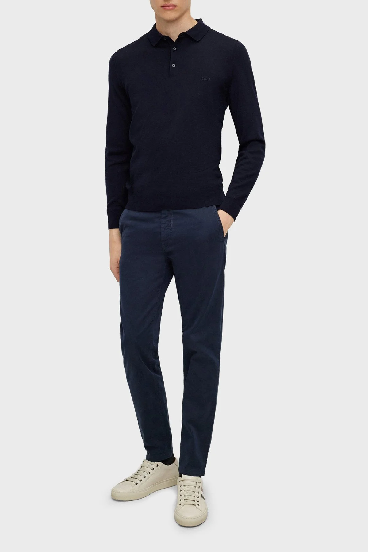 Boss % 100 Yün Regular Fit Düğmeli Erkek Polo Yaka Kazak 50476357 404 LACİVERT - 2