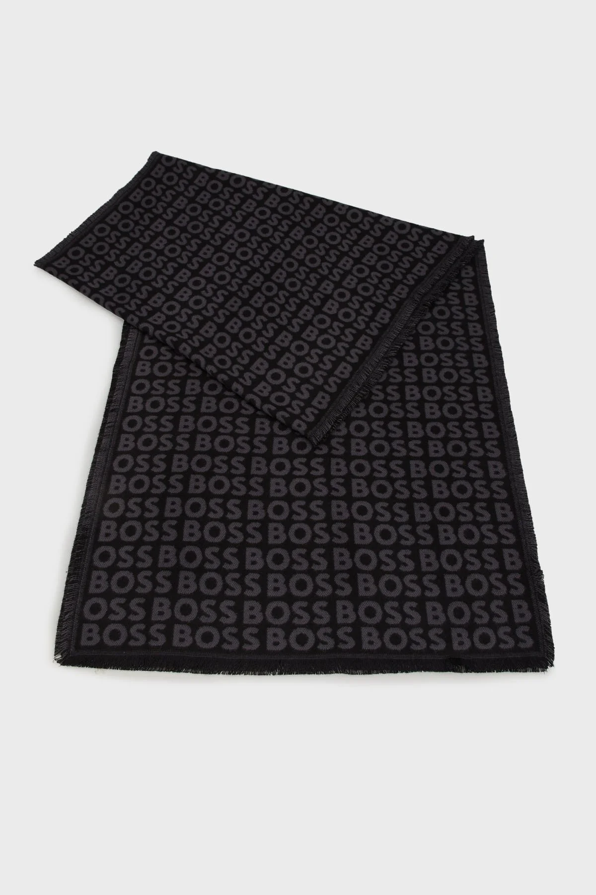Boss 41 x 185 cm Logolu Çift Taraflı Erkek Şal 50518661 001 SİYAH - 1
