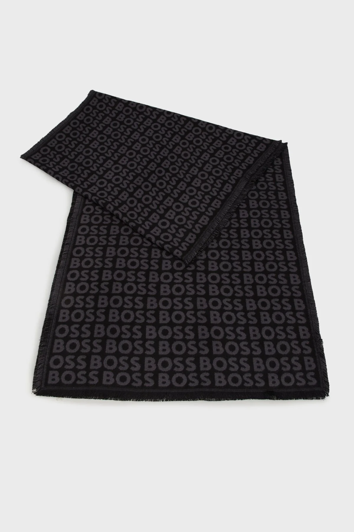 Boss 41 x 185 cm Logolu Çift Taraflı Erkek Şal 50518661 001 SİYAH - 1