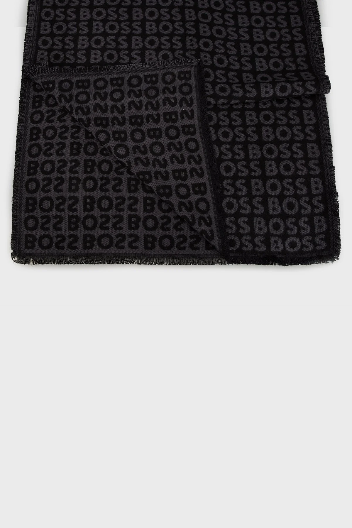 Boss 41 x 185 cm Logolu Çift Taraflı Erkek Şal 50518661 001 SİYAH - 2