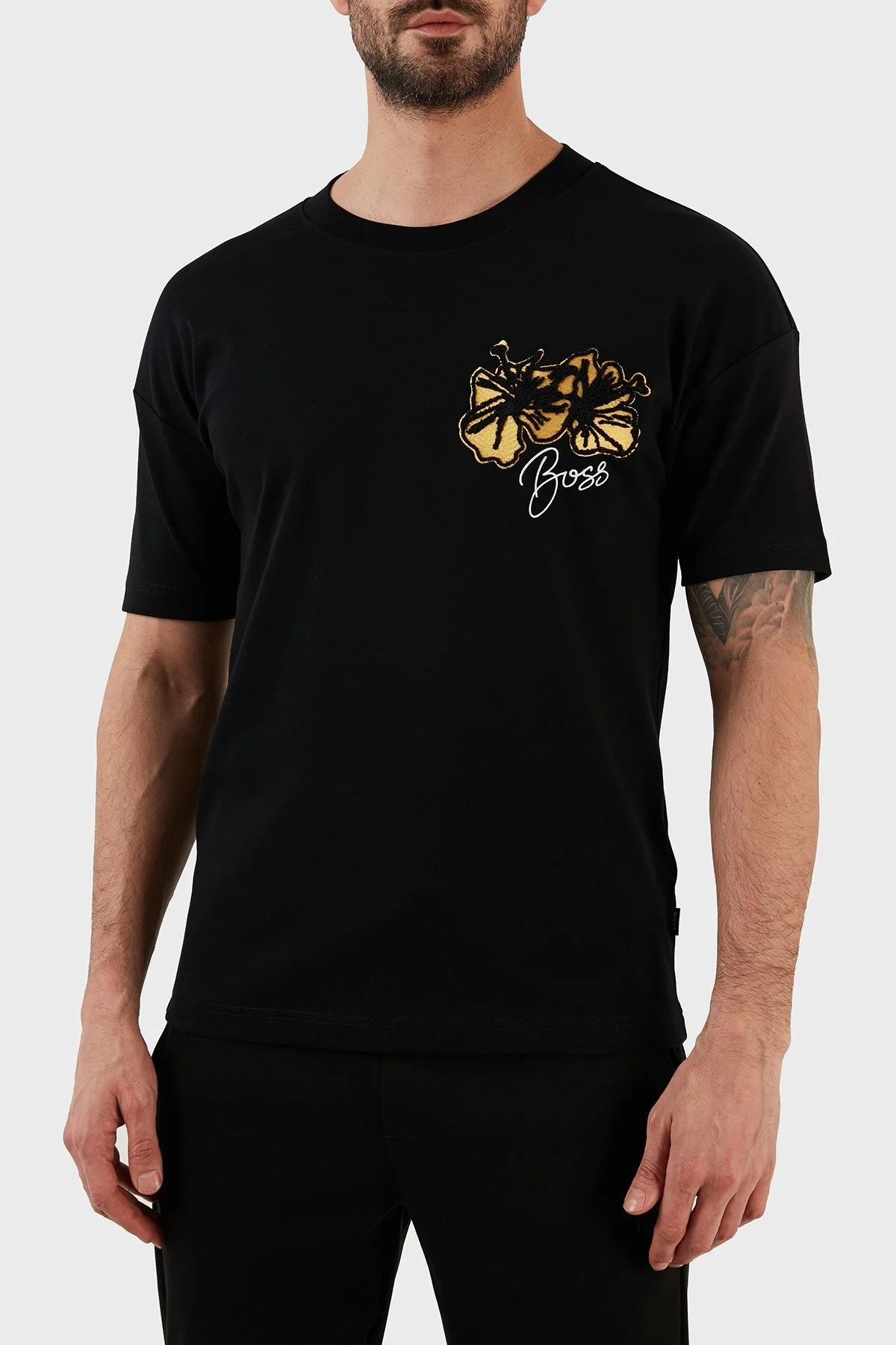 Boss Aplike Resimli Bisiklet Yaka İnterlok Pamuklu Oversize Erkek T Shirt 50492593 001 SİYAH - 1