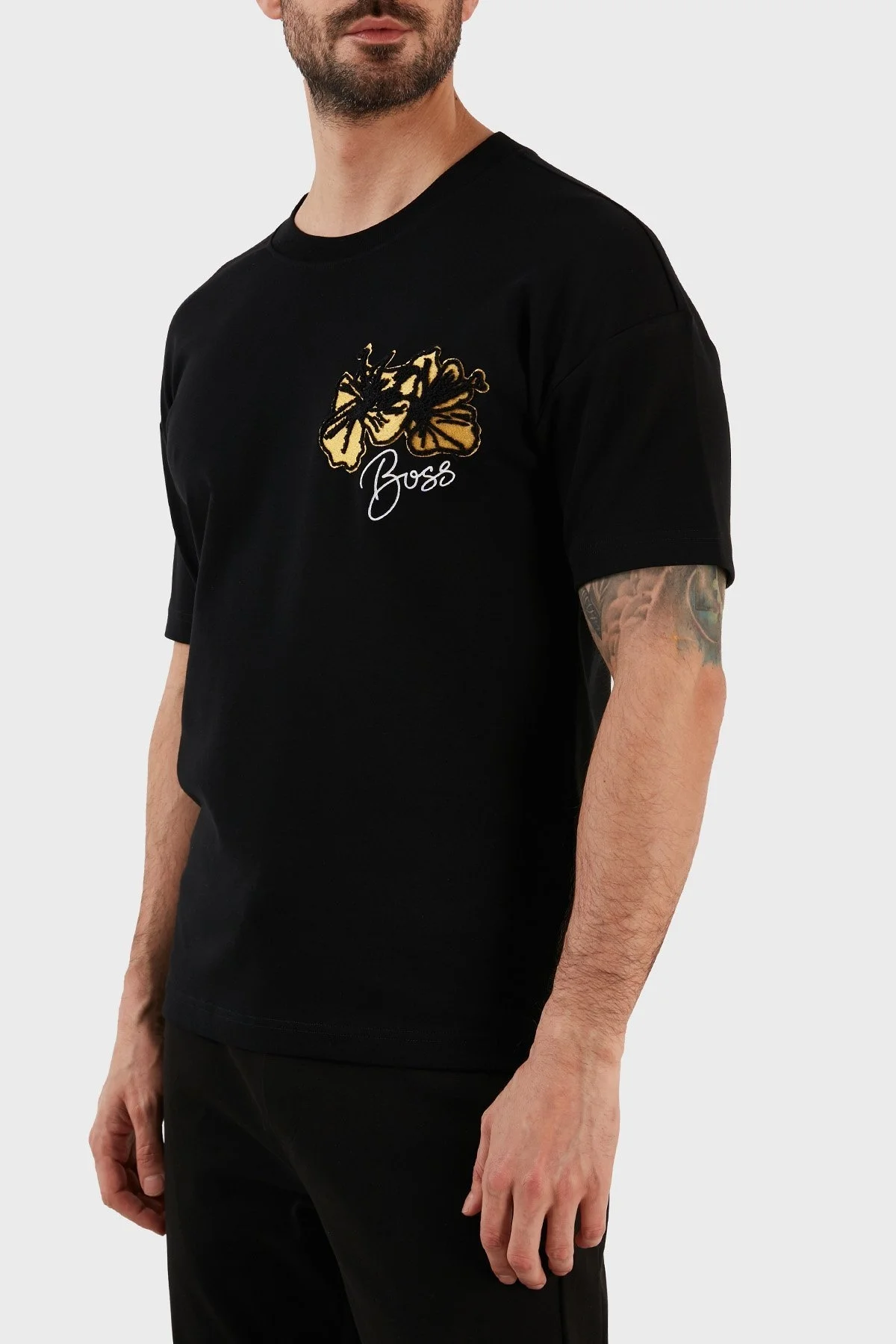 Boss Aplike Resimli Bisiklet Yaka İnterlok Pamuklu Oversize Erkek T Shirt 50492593 001 SİYAH - 2