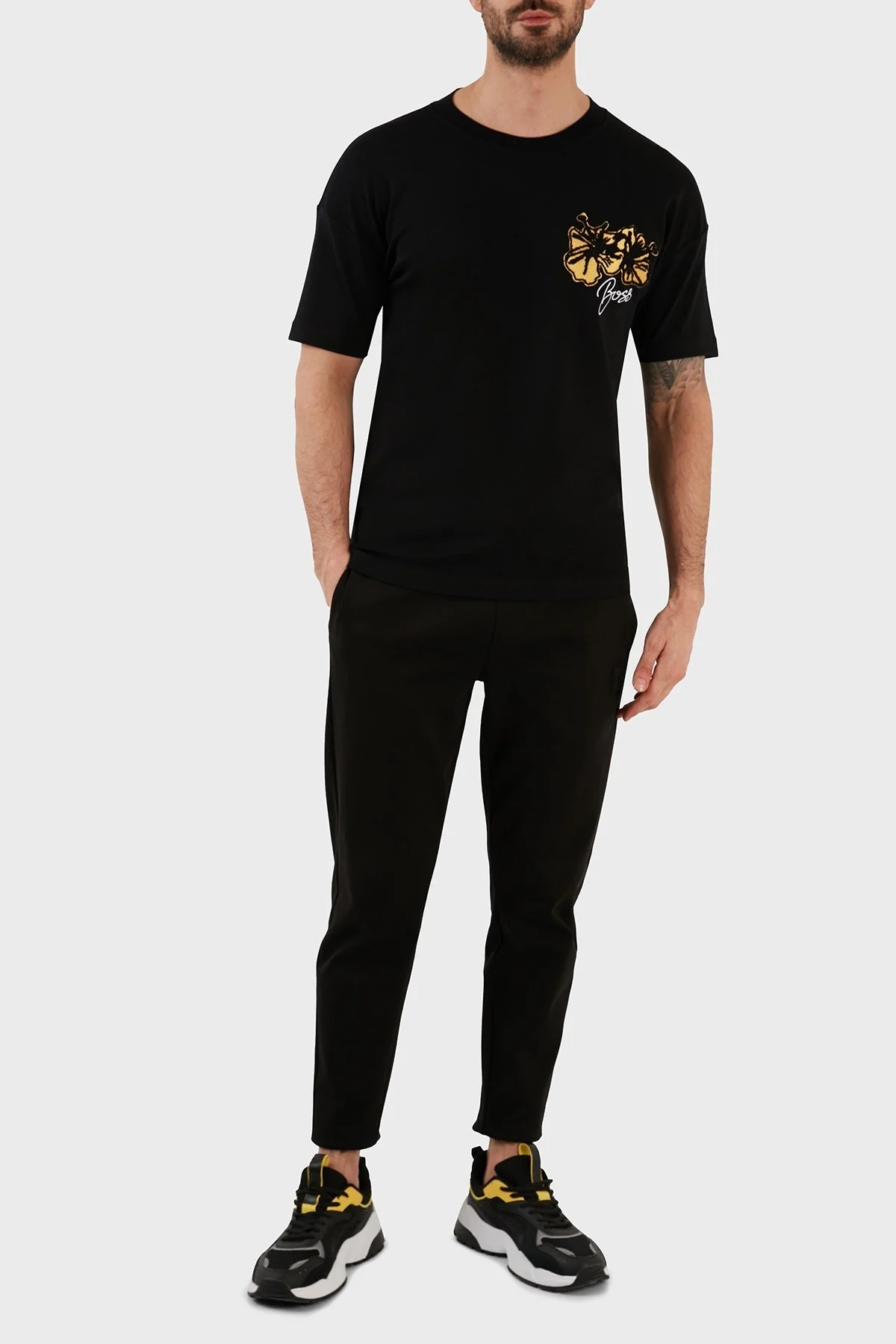 Boss Aplike Resimli Bisiklet Yaka İnterlok Pamuklu Oversize Erkek T Shirt 50492593 001 SİYAH - 3