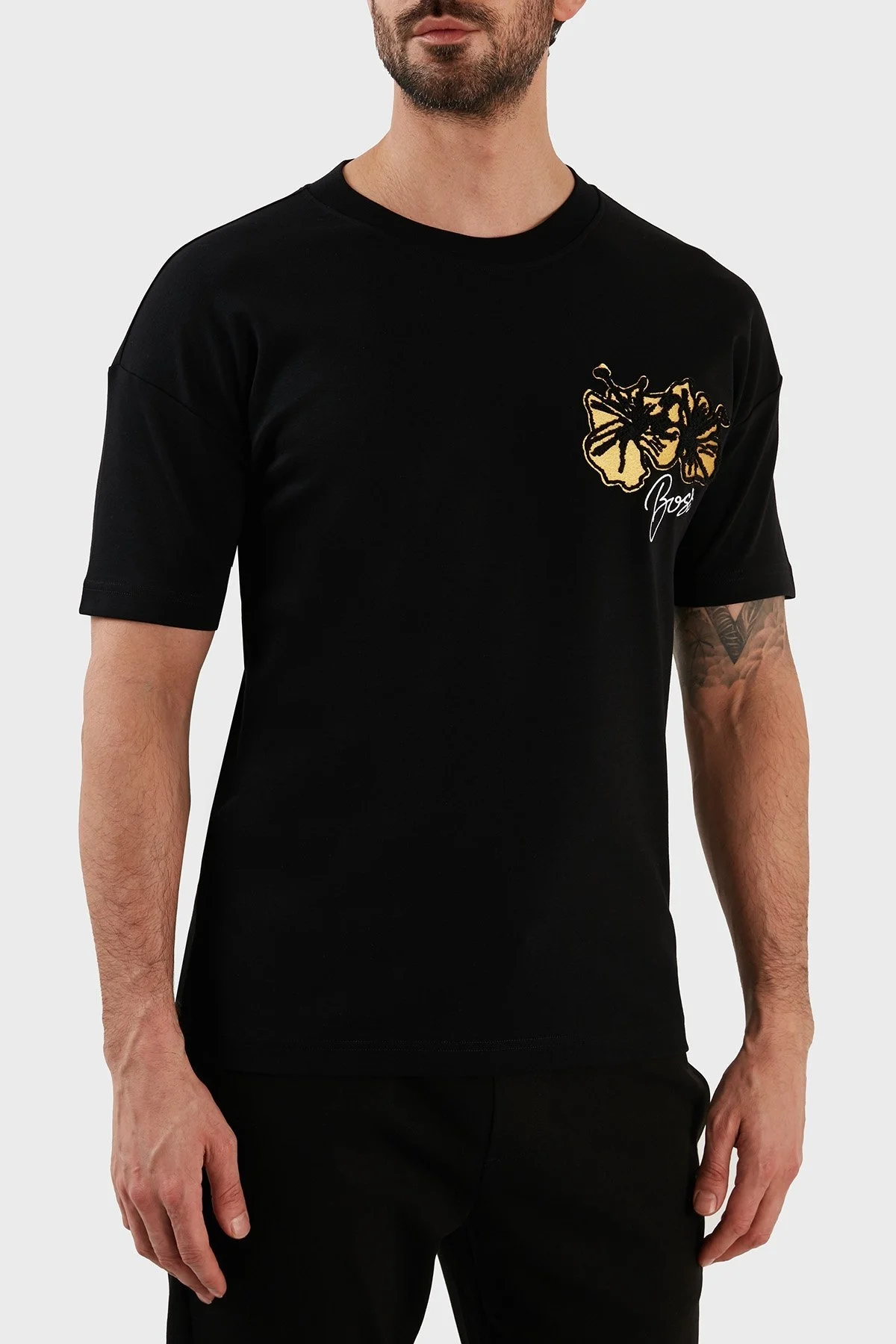 Boss Aplike Resimli Bisiklet Yaka İnterlok Pamuklu Oversize Erkek T Shirt 50492593 001 SİYAH - 4