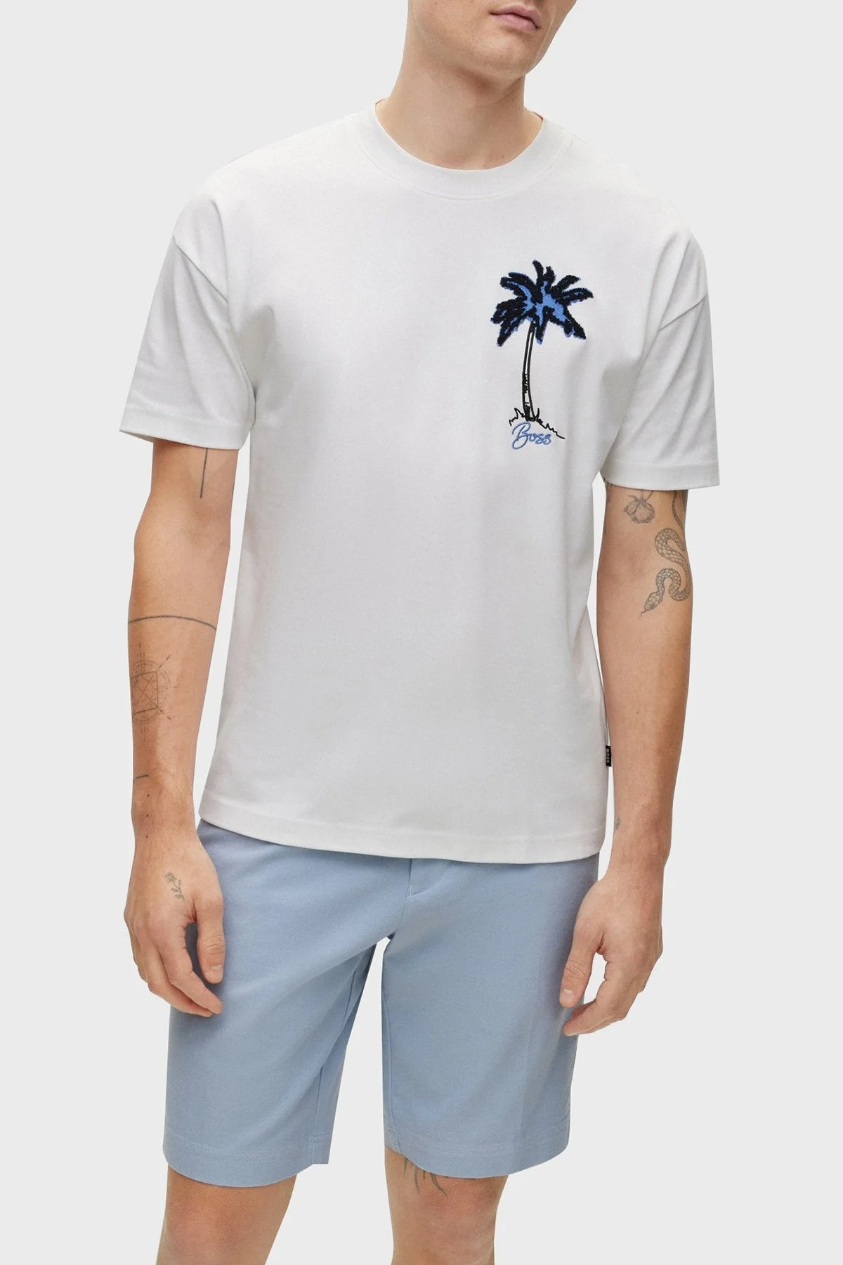 Boss Aplike Resimli Bisiklet Yaka İnterlok Pamuklu Oversize Erkek T Shirt 50492593 100 BEYAZ - 1