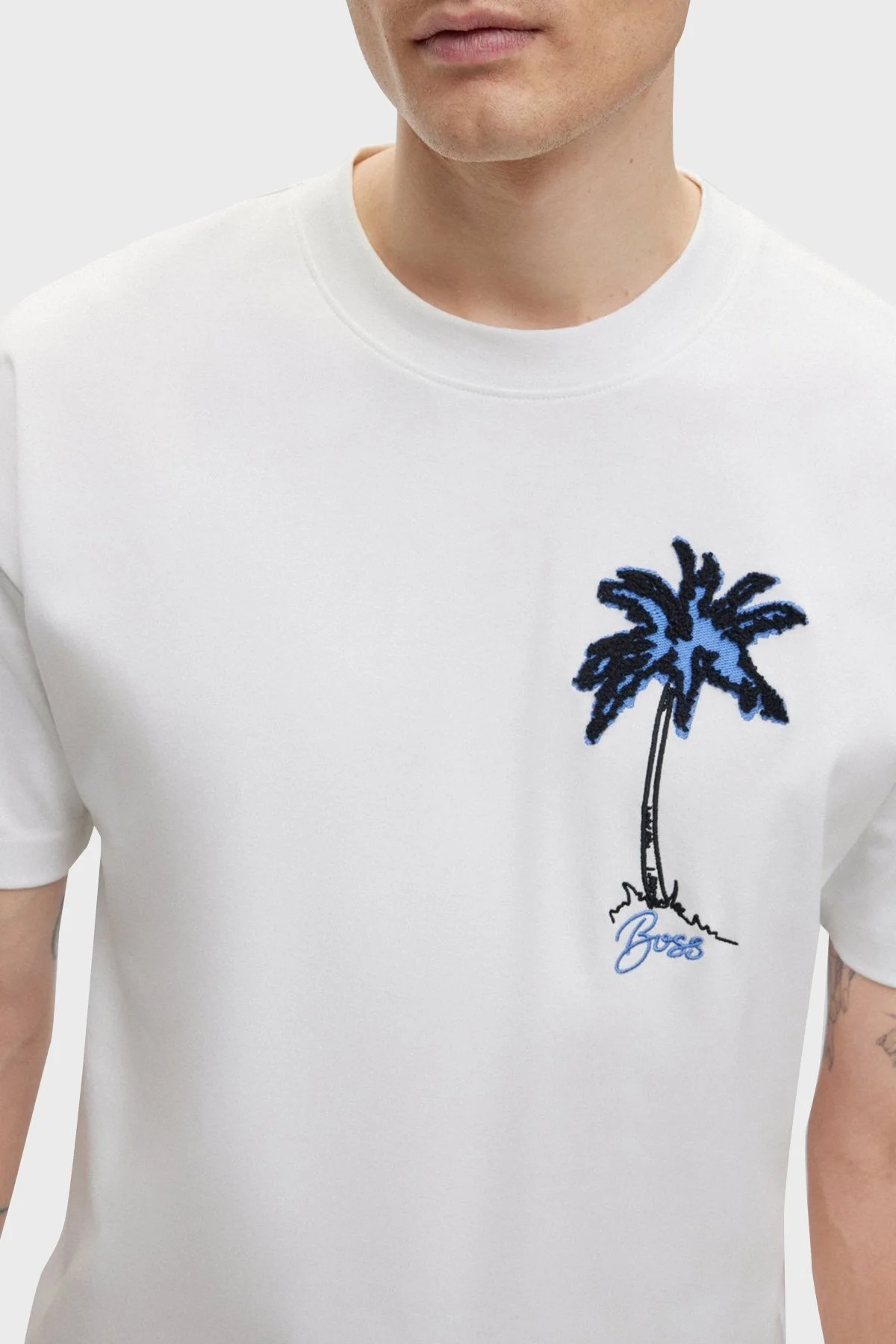 Boss Aplike Resimli Bisiklet Yaka İnterlok Pamuklu Oversize Erkek T Shirt 50492593 100 BEYAZ - 2