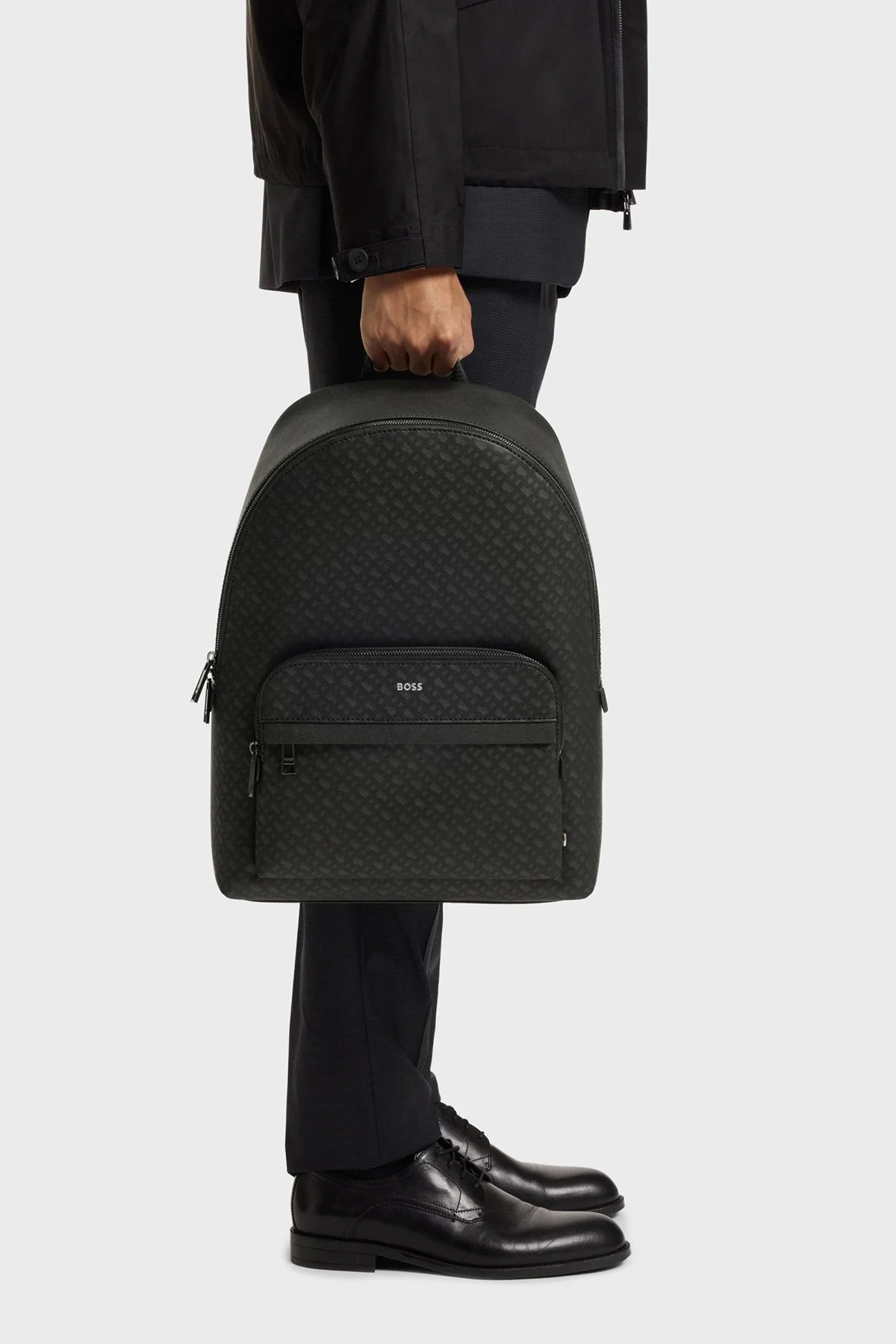 Boss Astarlı Jakarlı Logo Baskılı Ayarlanbilir Çift Askılı Erkek Sırt Çantası 50552571 003 SİYAH - 2