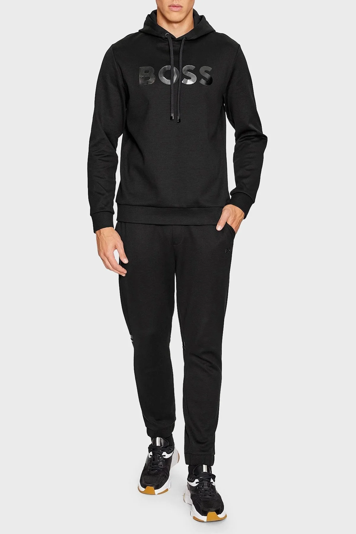 Boss Ayna Efektli Logolu Kapüşonlu Pamuklu Relaxed Fit Erkek Sweat 50501222 001 SİYAH - 3