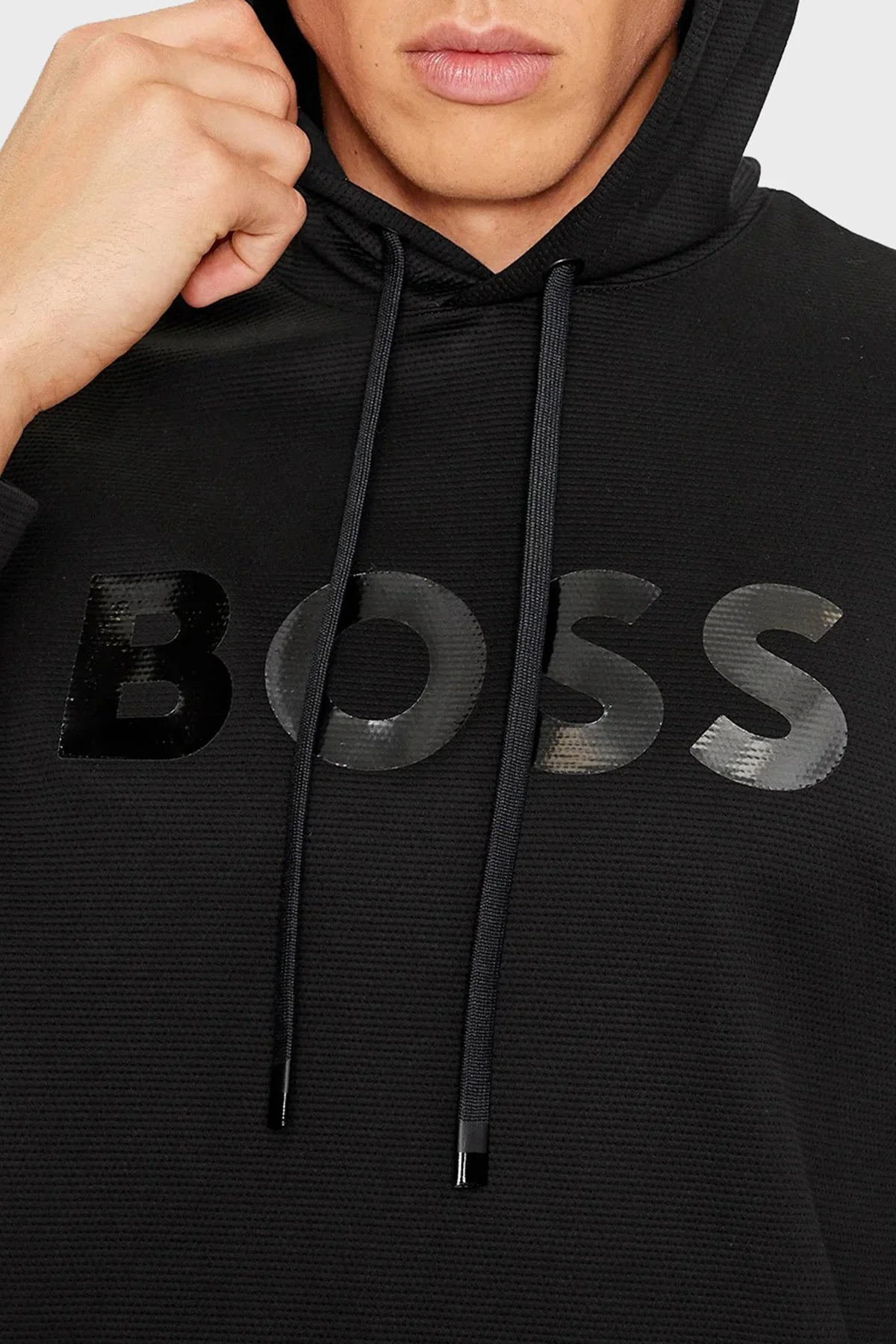 Boss Ayna Efektli Logolu Kapüşonlu Pamuklu Relaxed Fit Erkek Sweat 50501222 001 SİYAH - 4