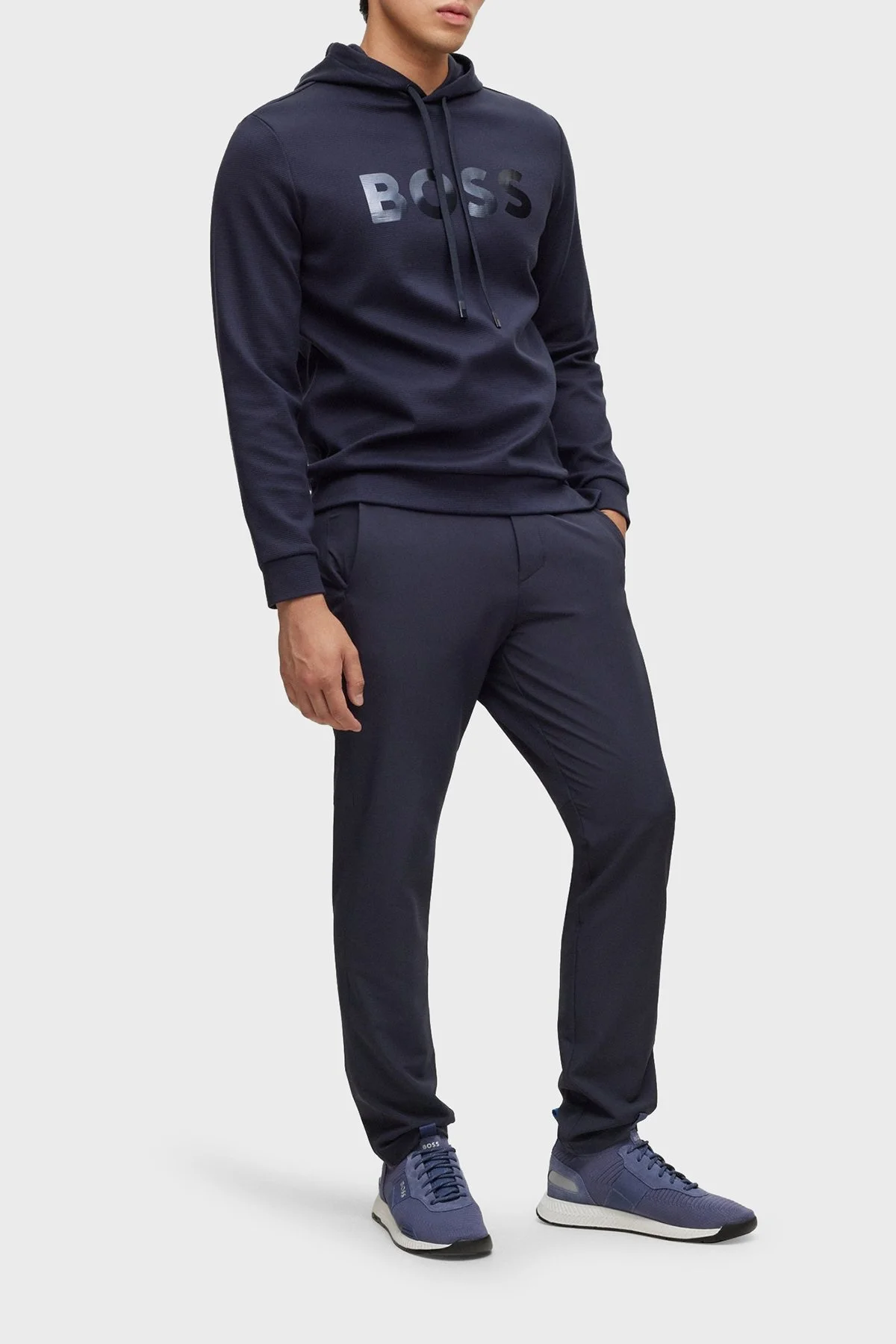 Boss Ayna Efektli Logolu Kapüşonlu Pamuklu Relaxed Fit Erkek Sweat 50501222 402 LACİVERT - 2