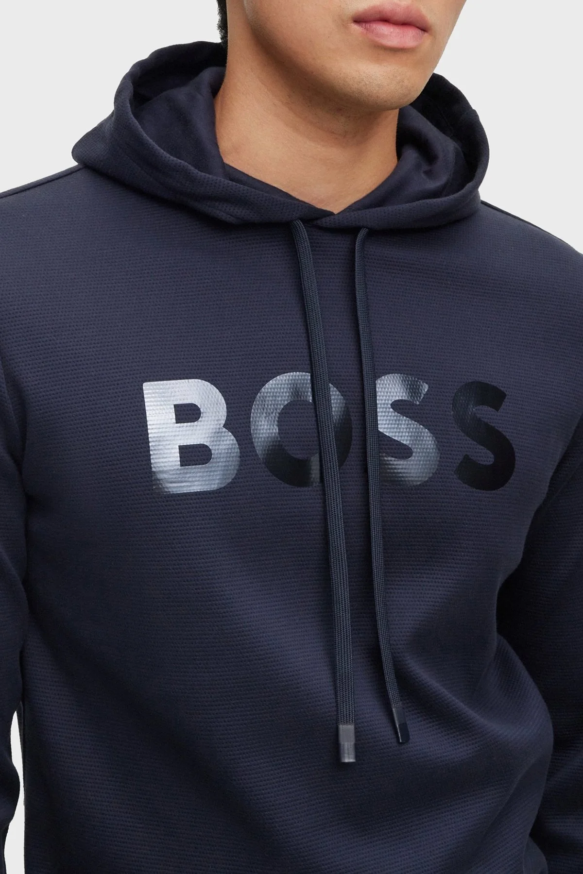 Boss Ayna Efektli Logolu Kapüşonlu Pamuklu Relaxed Fit Erkek Sweat 50501222 402 LACİVERT - 3