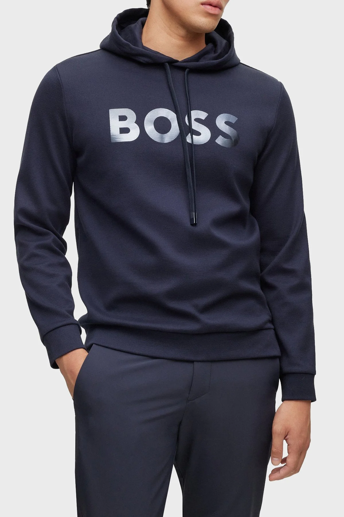 Boss Ayna Efektli Logolu Kapüşonlu Pamuklu Relaxed Fit Erkek Sweat 50501222 402 LACİVERT - 1
