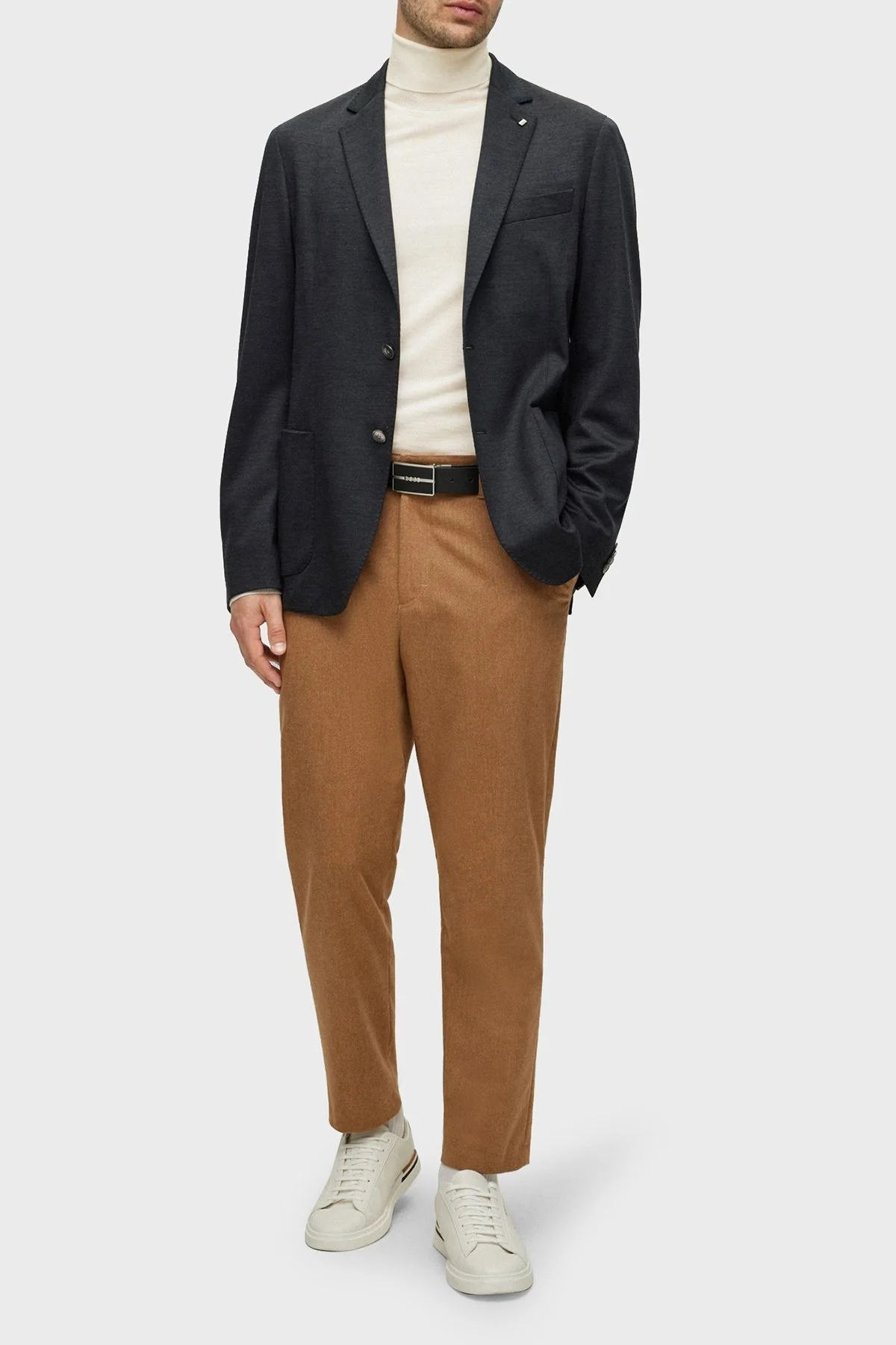 Boss Balıkçı Yaka % 100 Yünlü Slim Fit Erkek Kazak 50468262 131 EKRU - 2