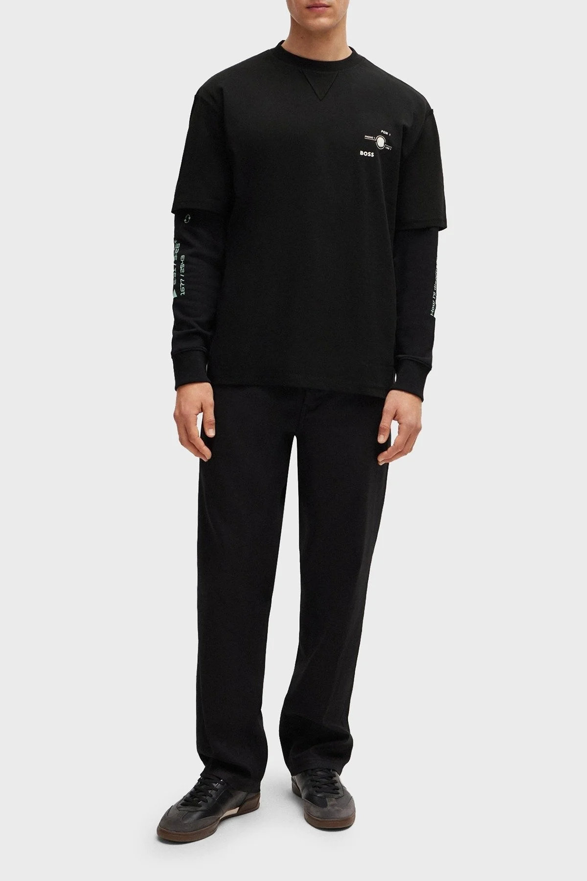 Boss Baskılı % 100 Pamuk Oversize Fit Bisiklet Yaka Erkek T Shirt 50510218 001 SİYAH - 2