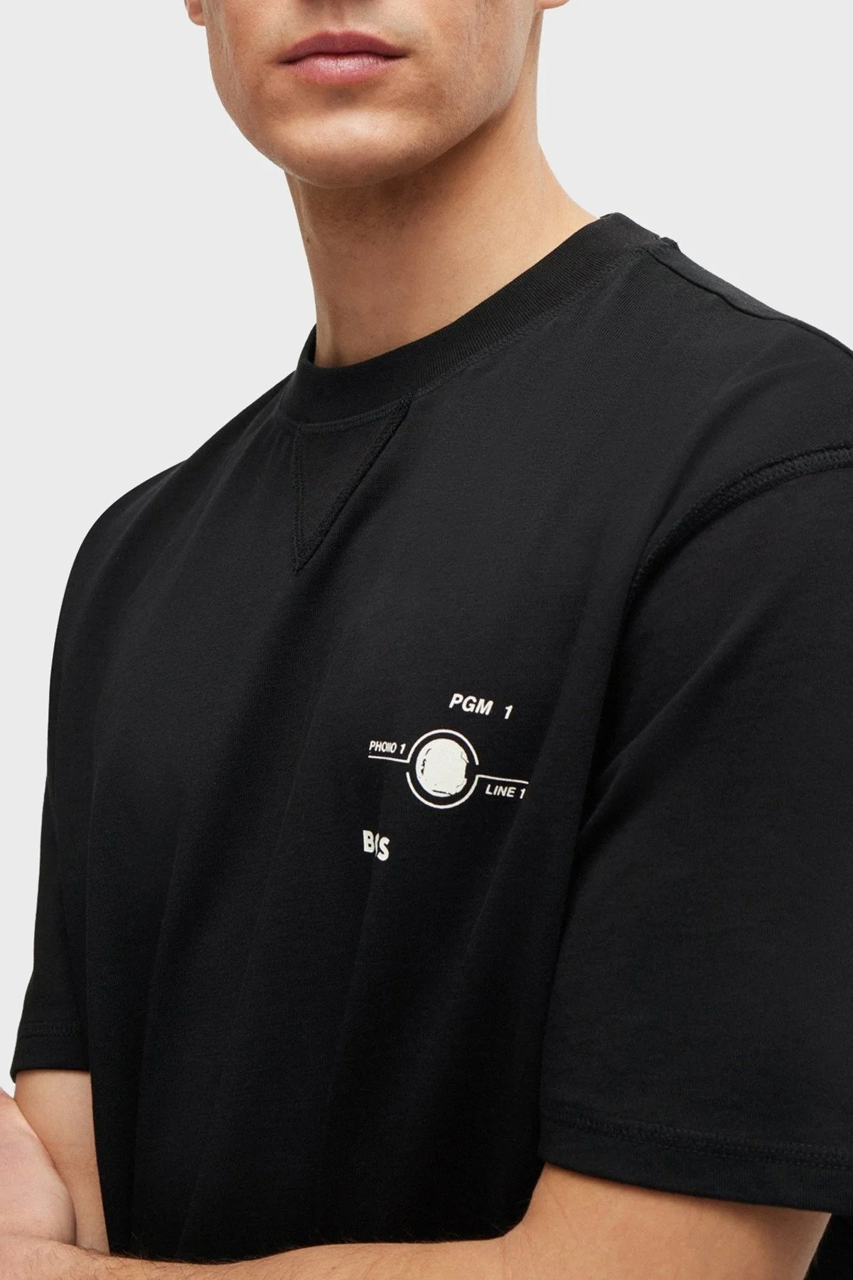 Boss Baskılı % 100 Pamuk Oversize Fit Bisiklet Yaka Erkek T Shirt 50510218 001 SİYAH - 4