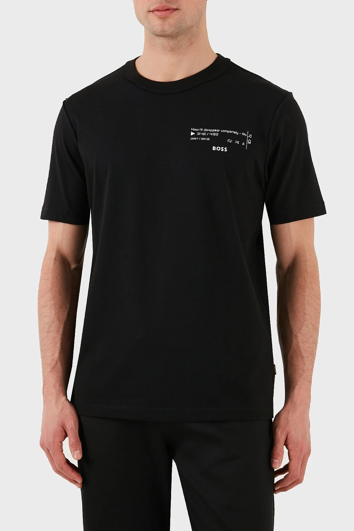 Boss Baskılı % 100 Pamuk Regular Fit Bisiklet Yaka Erkek T Shirt 50509904 002 SİYAH - 1