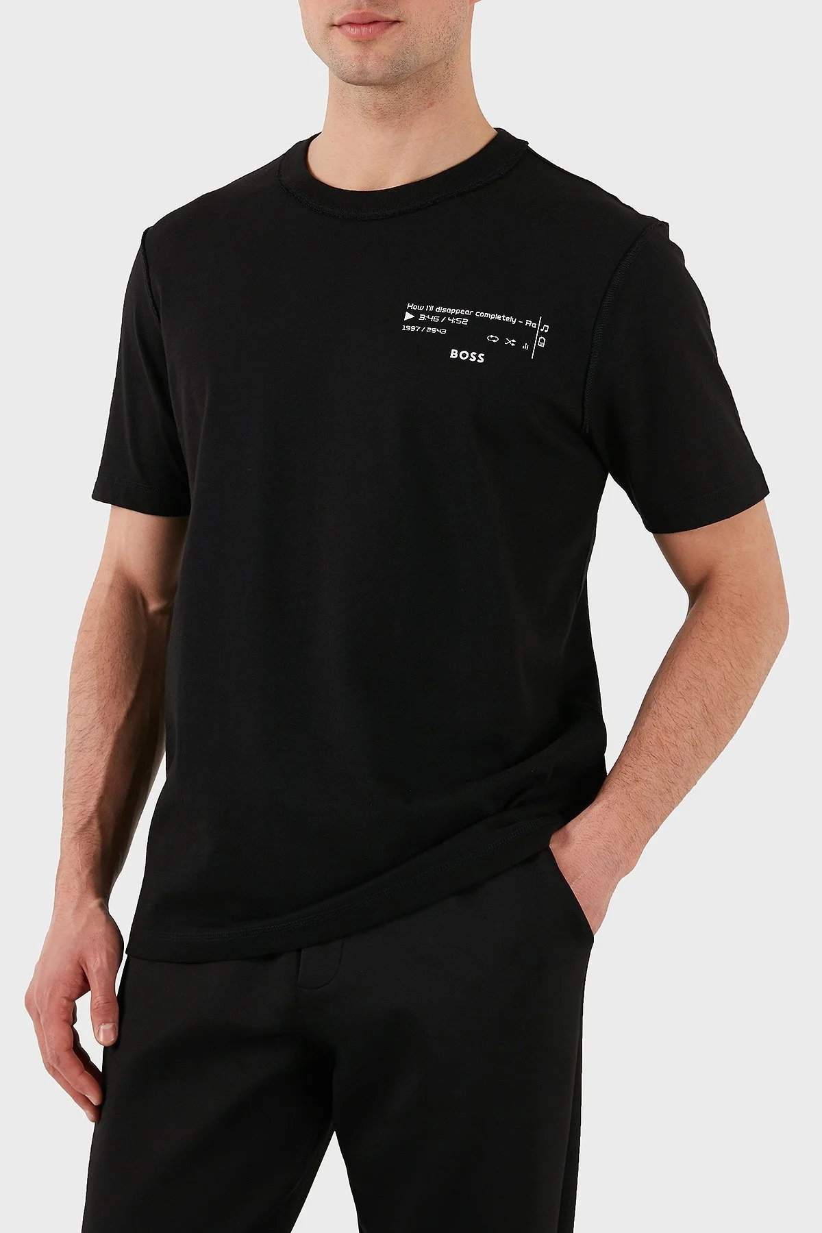 Boss Baskılı % 100 Pamuk Regular Fit Bisiklet Yaka Erkek T Shirt 50509904 002 SİYAH - 5