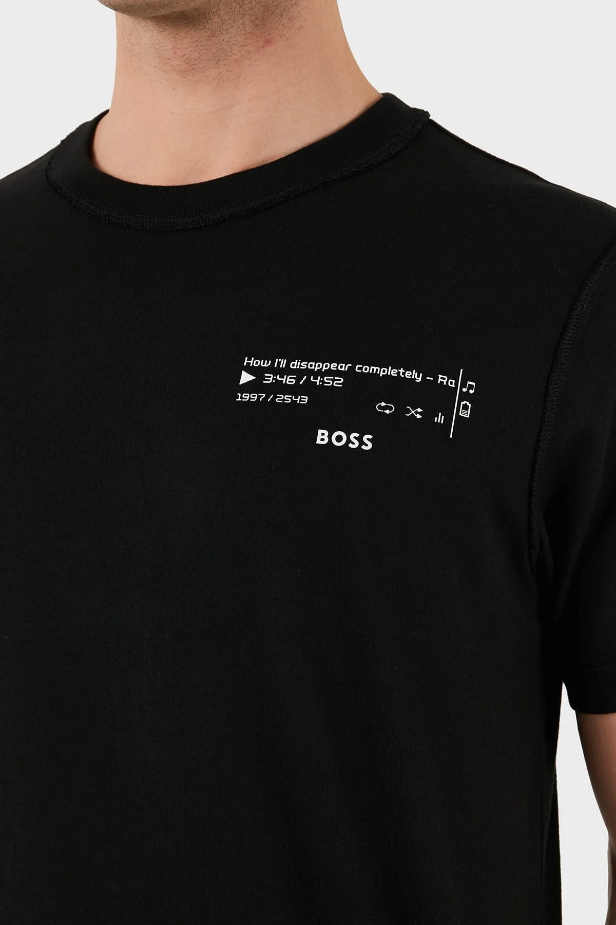 Boss Baskılı % 100 Pamuk Regular Fit Bisiklet Yaka Erkek T Shirt 50509904 002 SİYAH - 6