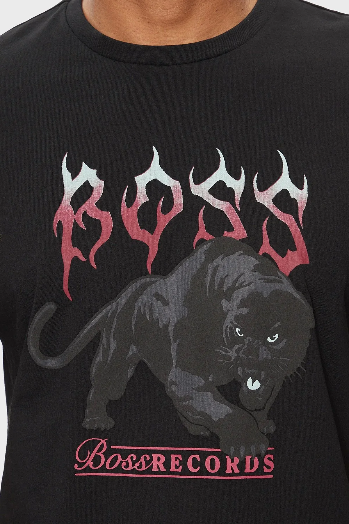 Boss Baskılı % 100 Pamuk Regular Fit Bisiklet Yaka Erkek T Shirt 50510223 001 SİYAH - 4