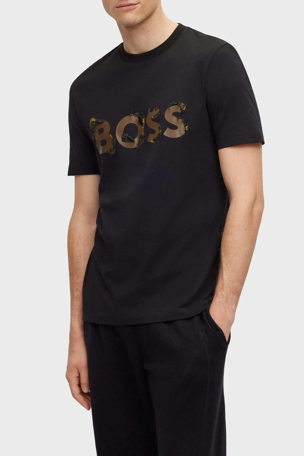 Boss Baskılı Bisiklet Yaka % 100 Pamuk Regular Fit Erkek T Shirt 50499584 001 SİYAH - 1