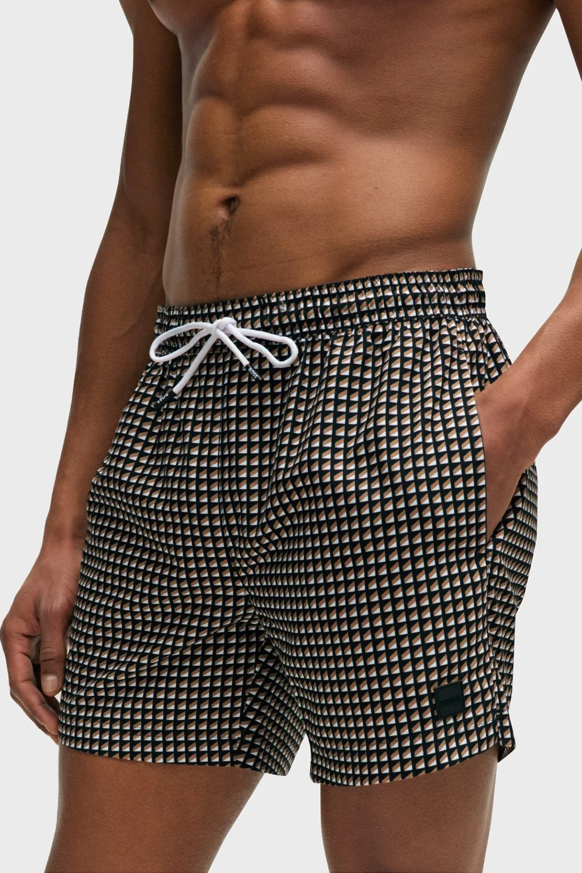 Boss Baskılı Deniz Şortu Belden Bağlamalı Çabuk Kuruyan Cepli Mayo Erkek Short 50509071 260 KAHVE - 2