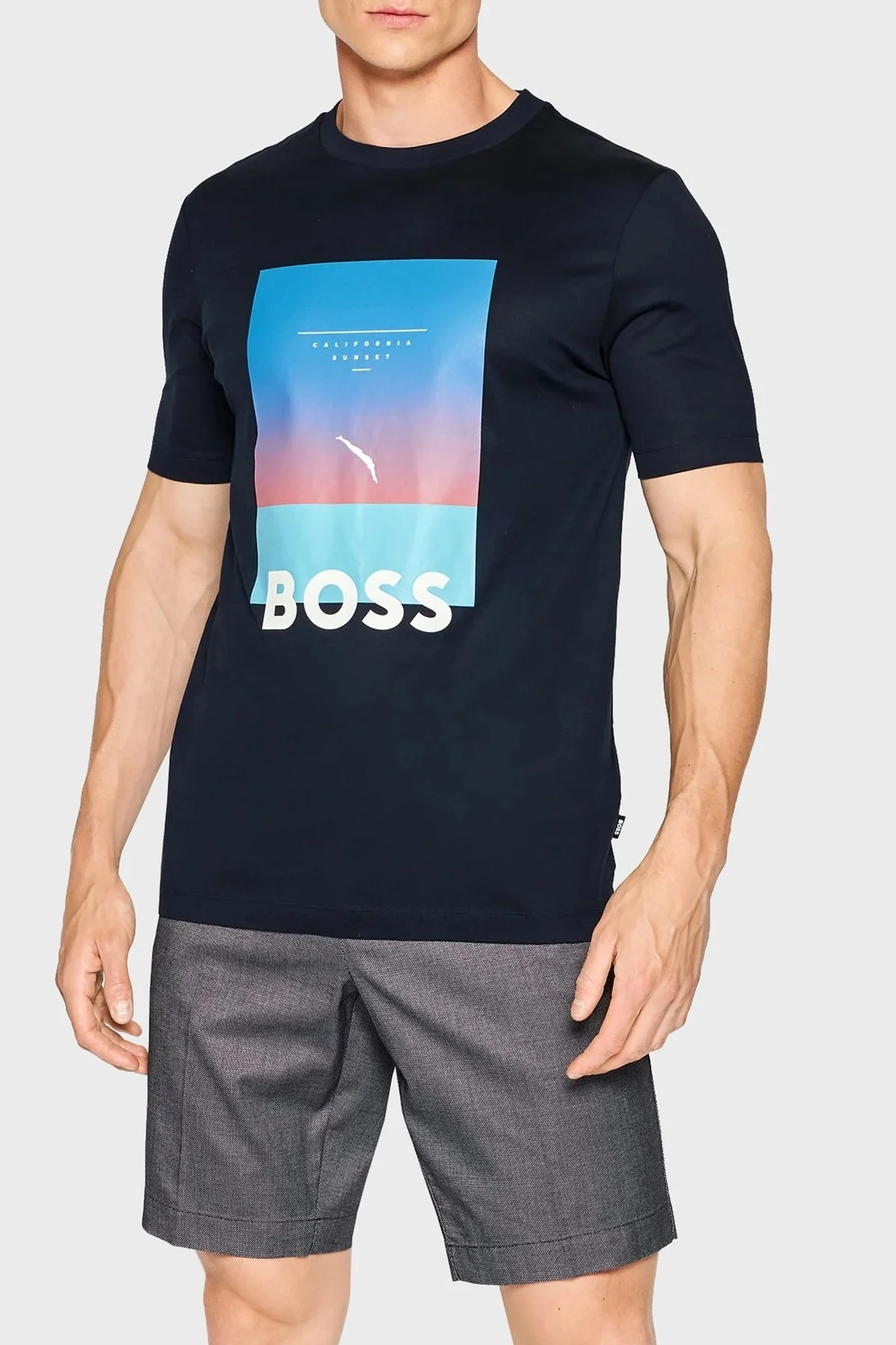 Boss Baskılı Merserize Pamuklu Bisiklet Yaka Slim Fit Erkek T Shirt 50469501 404 LACİVERT - 1