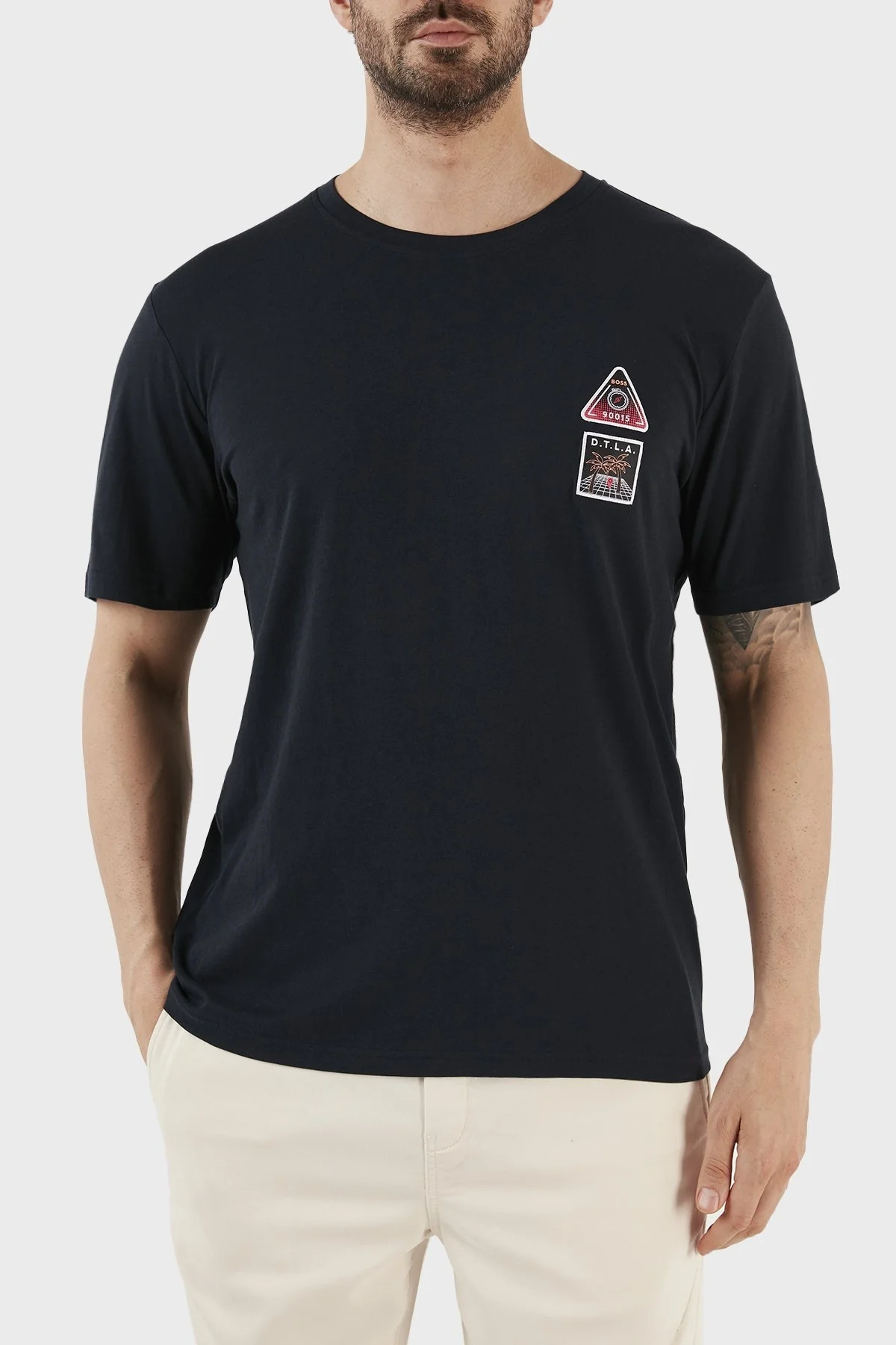 Boss Baskılı Pamuklu Jarse Relaxed Fit Bisiklet Yaka Erkek T Shirt 50491726 404 LACİVERT - 1