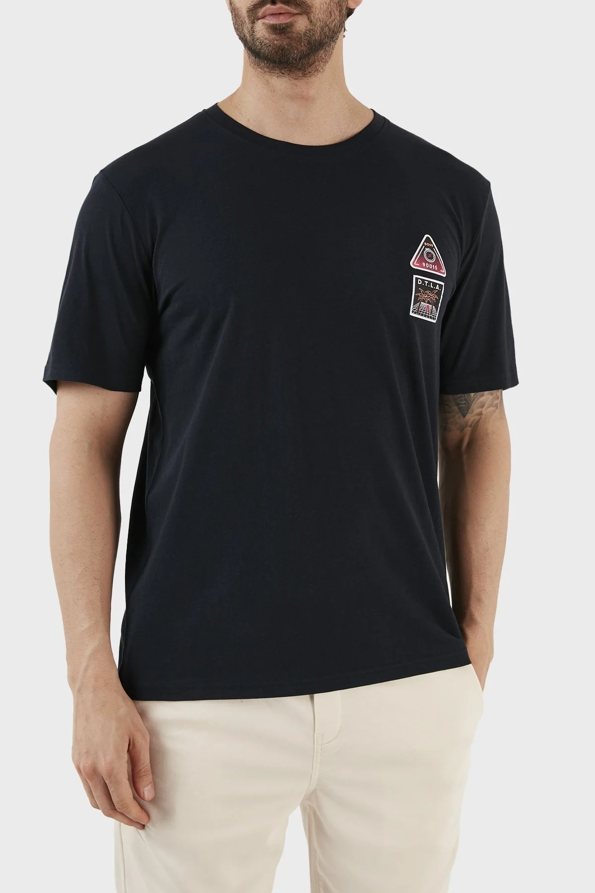 Boss Baskılı Pamuklu Jarse Relaxed Fit Bisiklet Yaka Erkek T Shirt 50491726 404 LACİVERT - 3