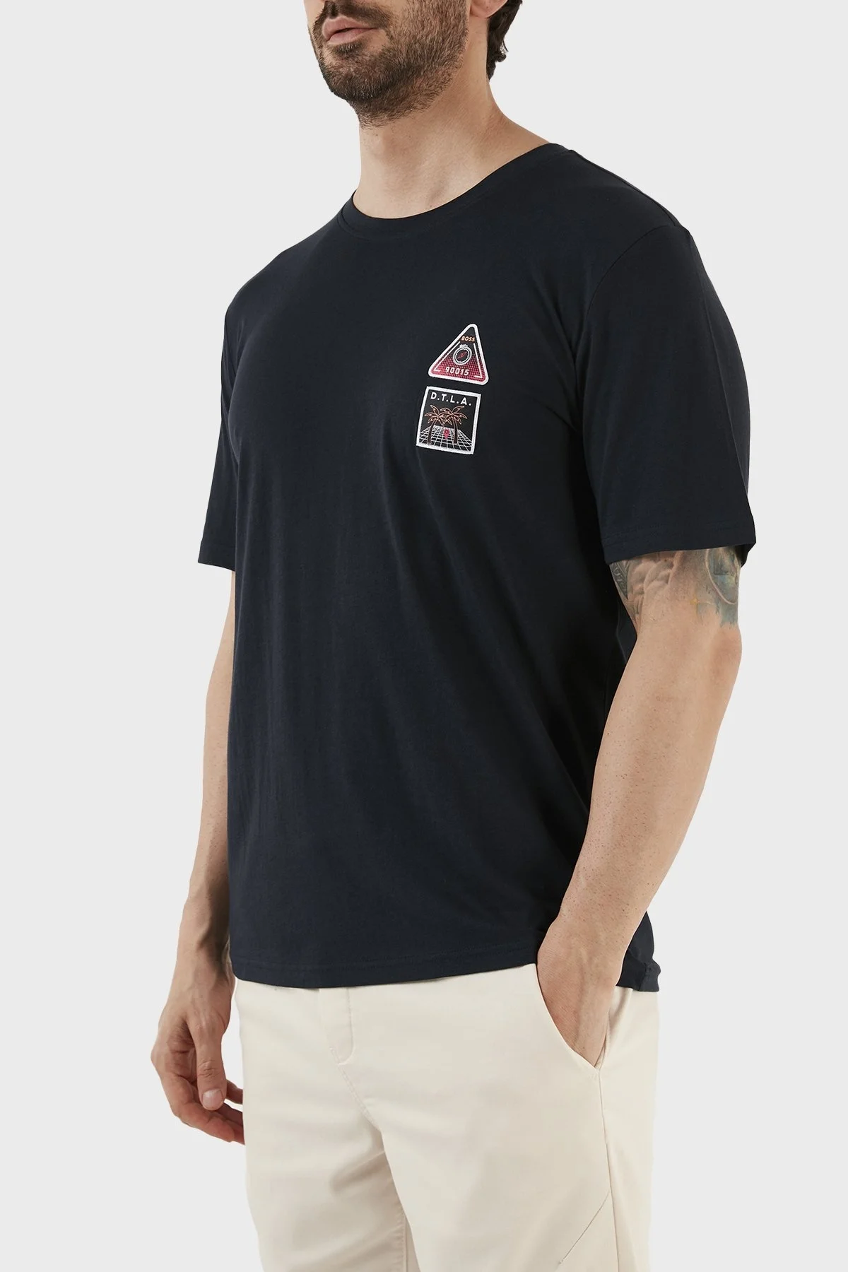 Boss Baskılı Pamuklu Jarse Relaxed Fit Bisiklet Yaka Erkek T Shirt 50491726 404 LACİVERT - 4