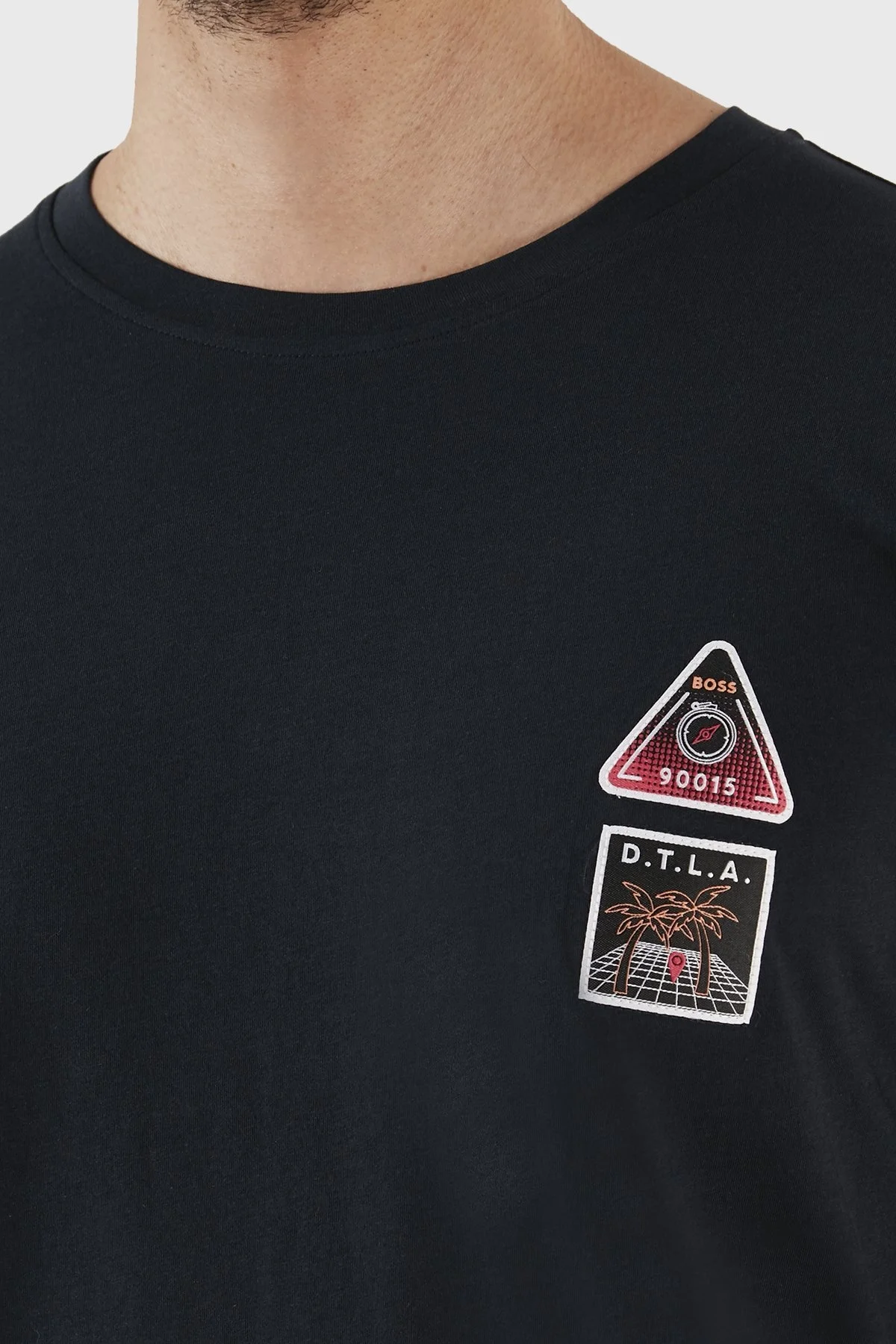 Boss Baskılı Pamuklu Jarse Relaxed Fit Bisiklet Yaka Erkek T Shirt 50491726 404 LACİVERT - 5