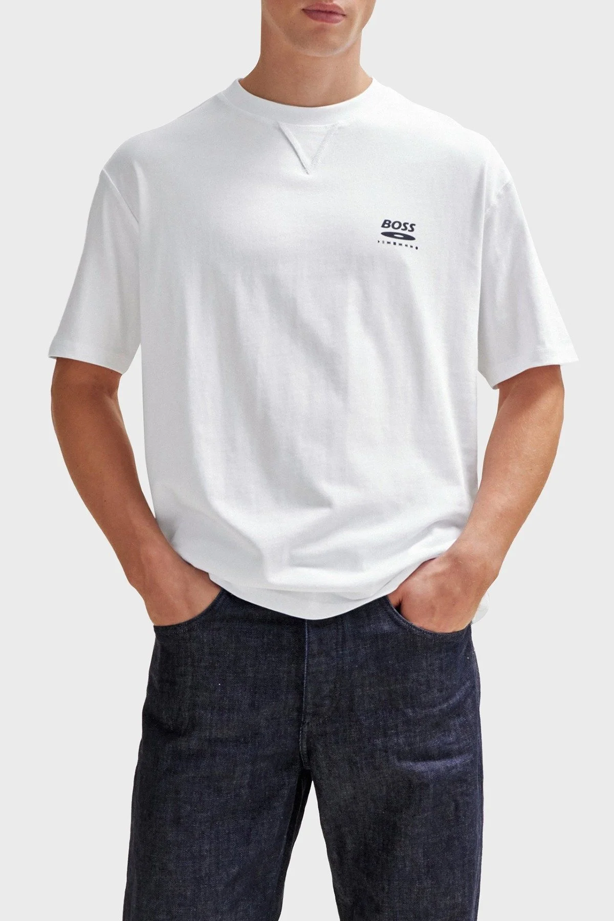 Boss Baskılı Pamuklu Oversize Fit Bisiklet Yaka Erkek T Shirt 50510218 100 BEYAZ - 1