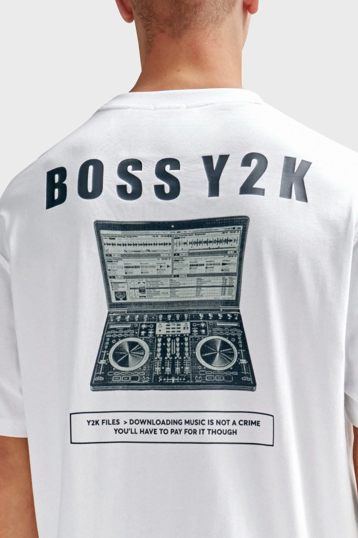 Boss Baskılı Pamuklu Oversize Fit Bisiklet Yaka Erkek T Shirt 50510218 100 BEYAZ - 3