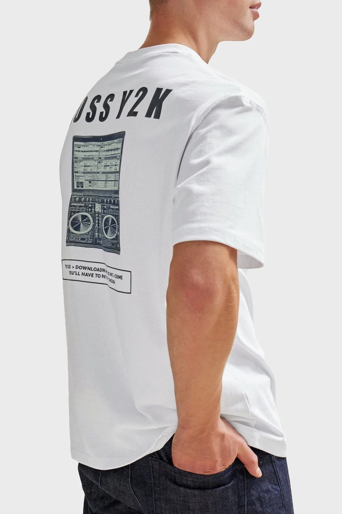 Boss Baskılı Pamuklu Oversize Fit Bisiklet Yaka Erkek T Shirt 50510218 100 BEYAZ - 4
