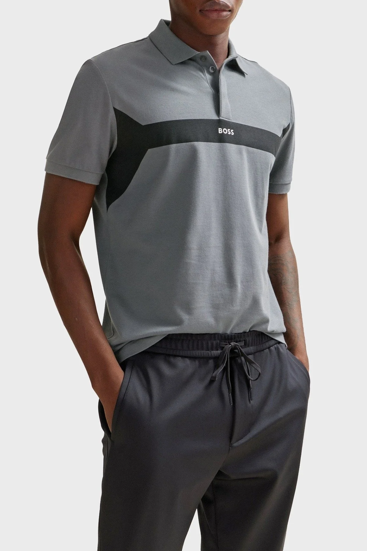 Boss Baskılı Pamuklu Regular Fit Düğmeli Erkek Polo Yaka T Shirt 50506184 036 GRİ - 1
