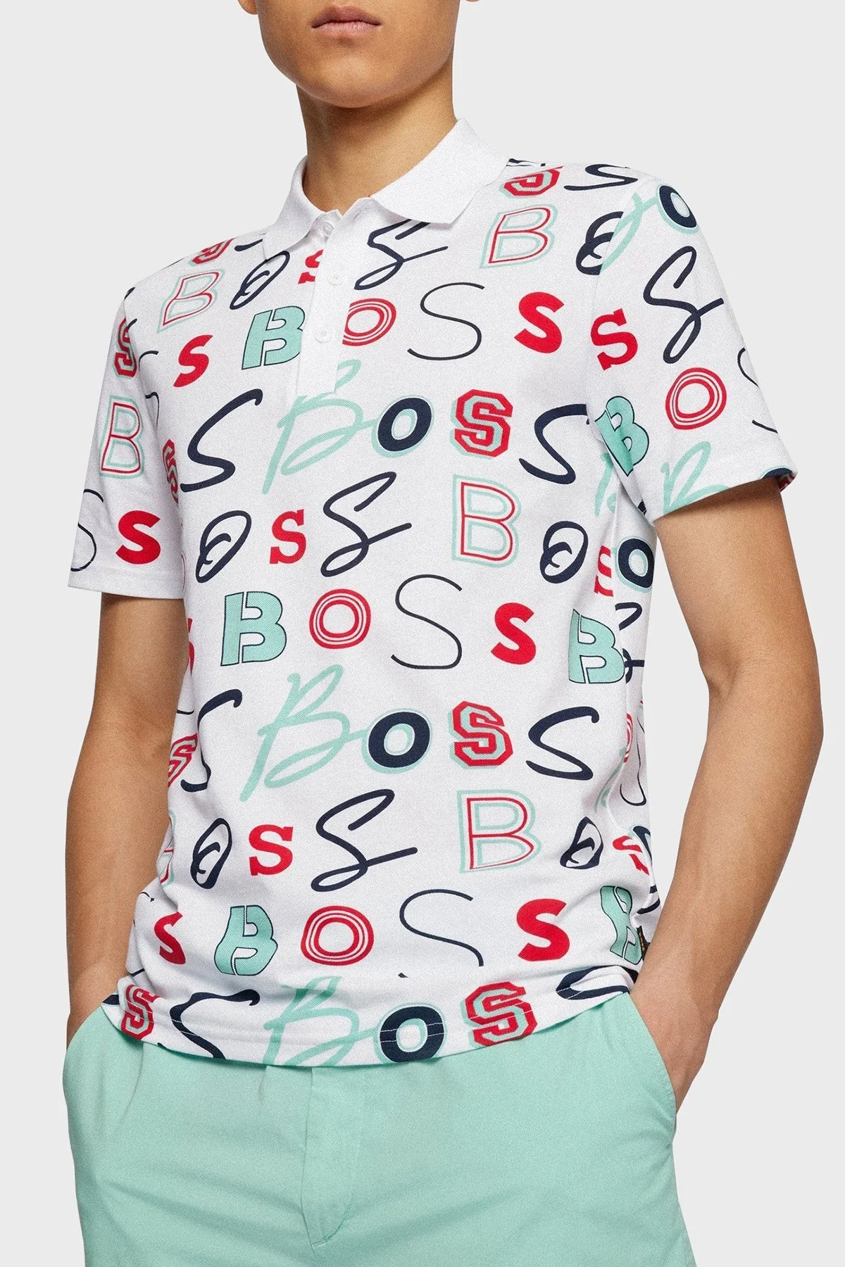 Boss Baskılı Pamuklu Regular Fit Erkek Polo T Shirt 50473612 100 BEYAZ - 3