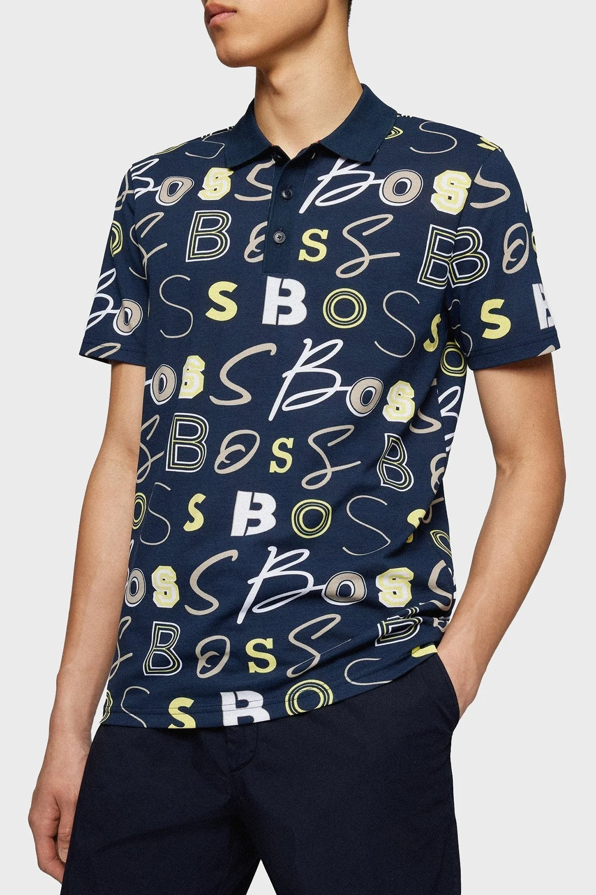 Boss Baskılı Pamuklu Regular Fit Erkek Polo T Shirt 50473612 404 LACİVERT - 4