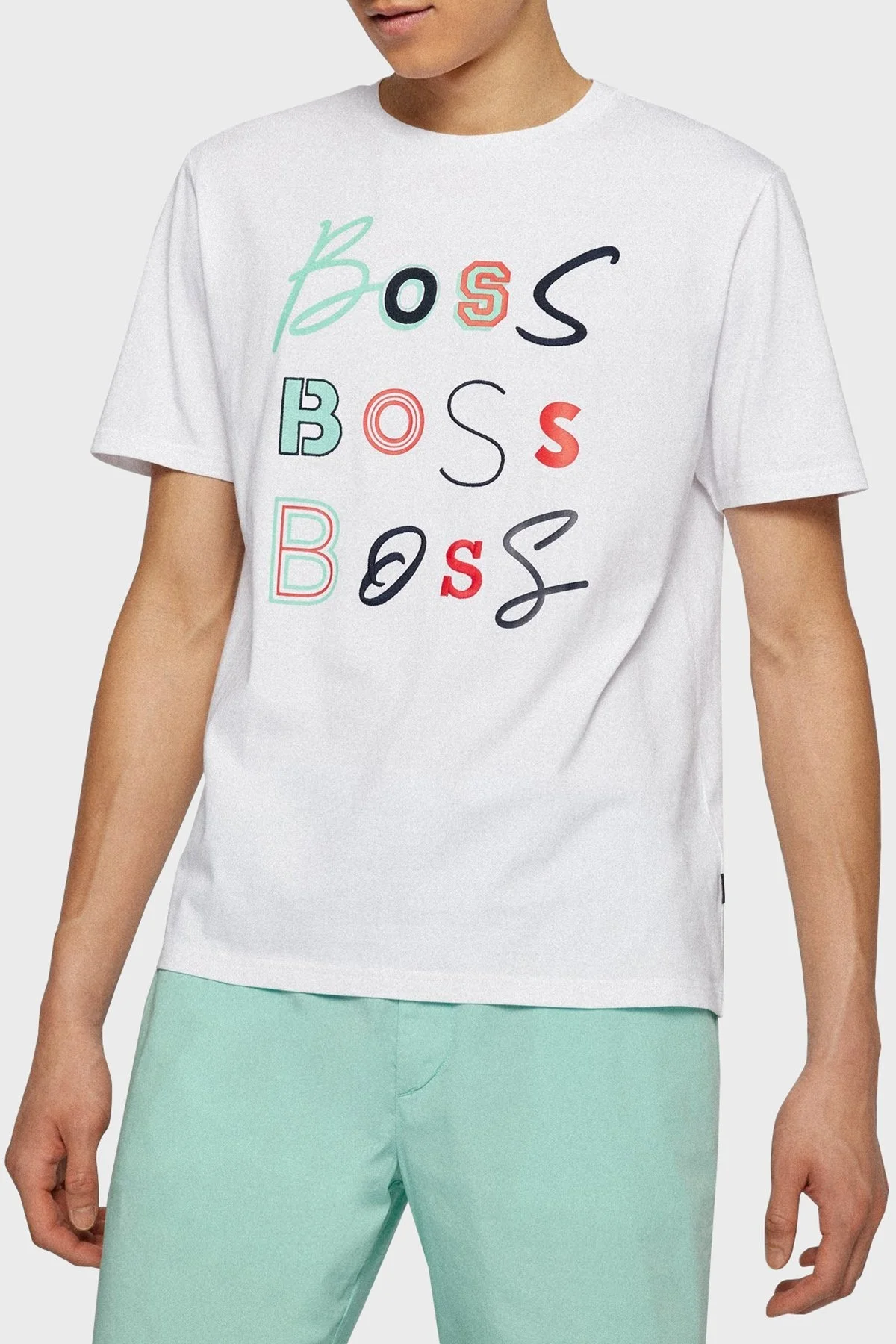 Boss Baskılı Relaxed Fit Bisiklet Yaka % 100 Pamuk Erkek T Shirt 50473066 100 BEYAZ - 1