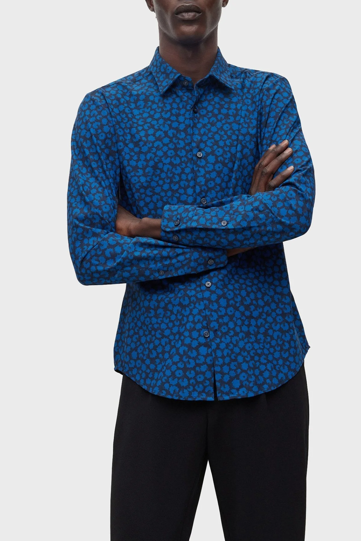 Boss Baskılı Streç Jarseden Dar Kesim Erkek Gömlek 50483716 404 LACİVERT - 1